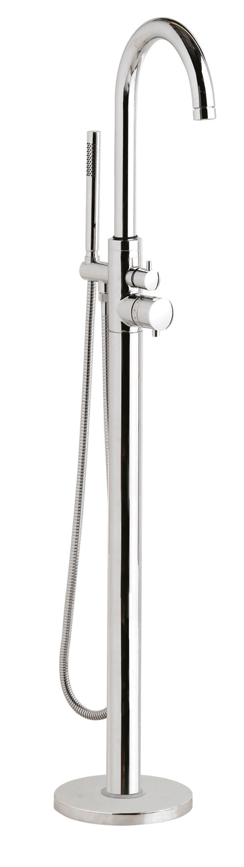 Shower tap with handheld sprayer and modern chrome finish for contemporary bathroom design.