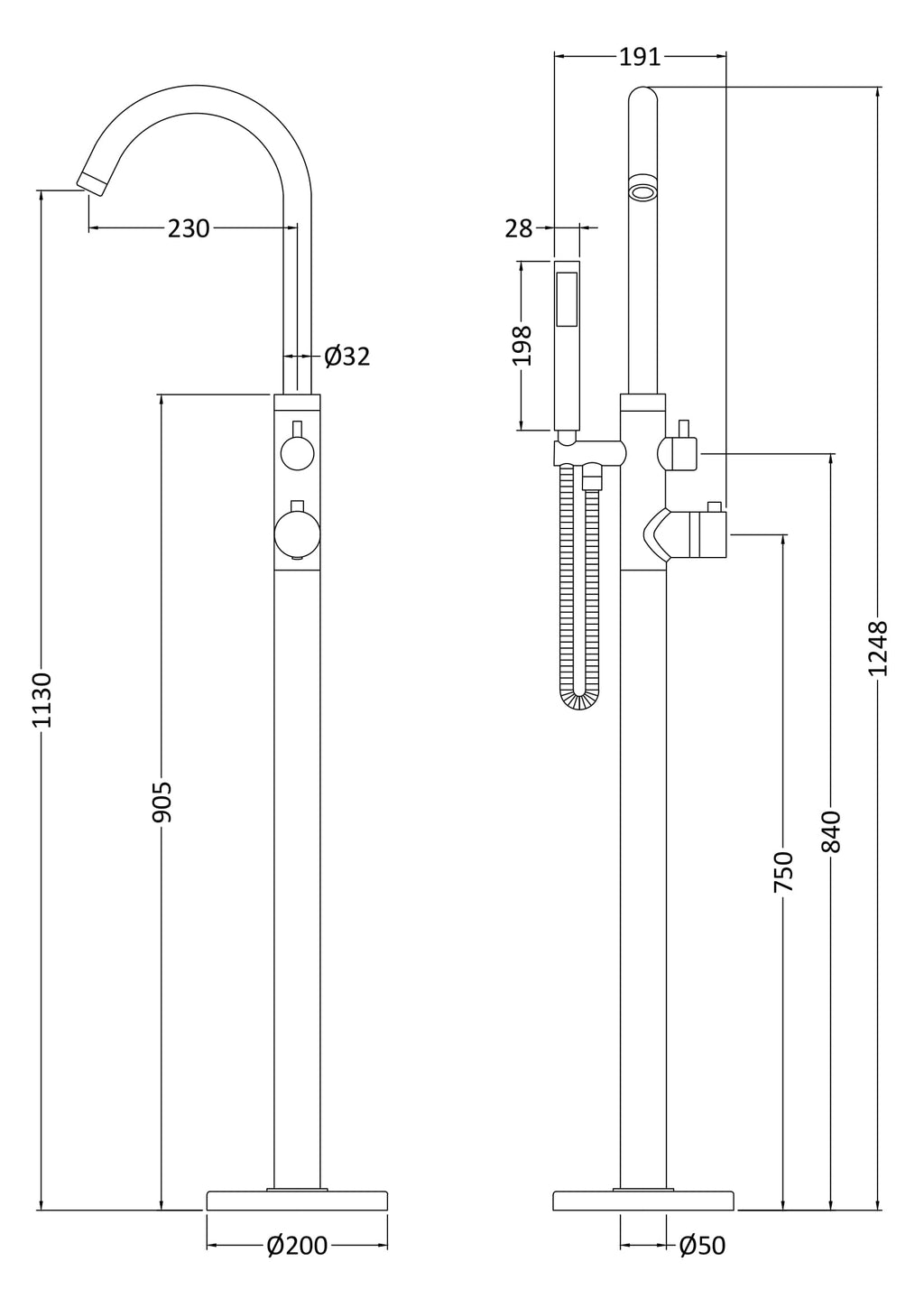 Sleek modern bathroom mixer tap with a high-arc spout, adjustable temperature control, and handheld shower attachment, perfect for contemporary bathroom designs.