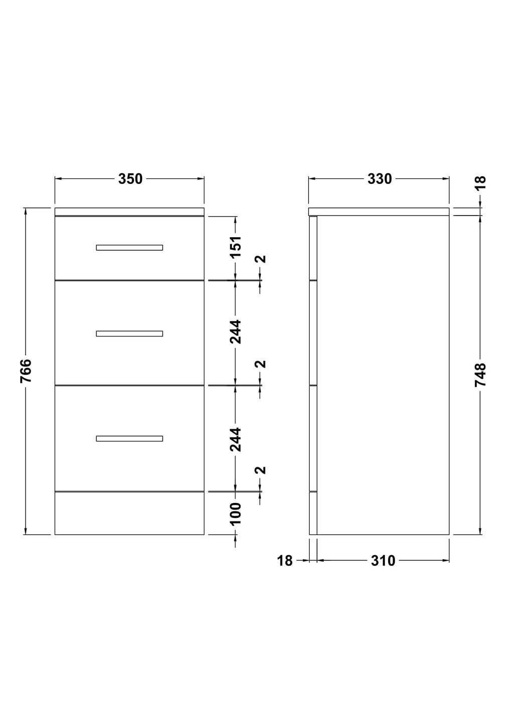 Sleek modern bathroom storage unit with three spacious drawers, ideal for organising bathroom essentials with contemporary design and durability.
