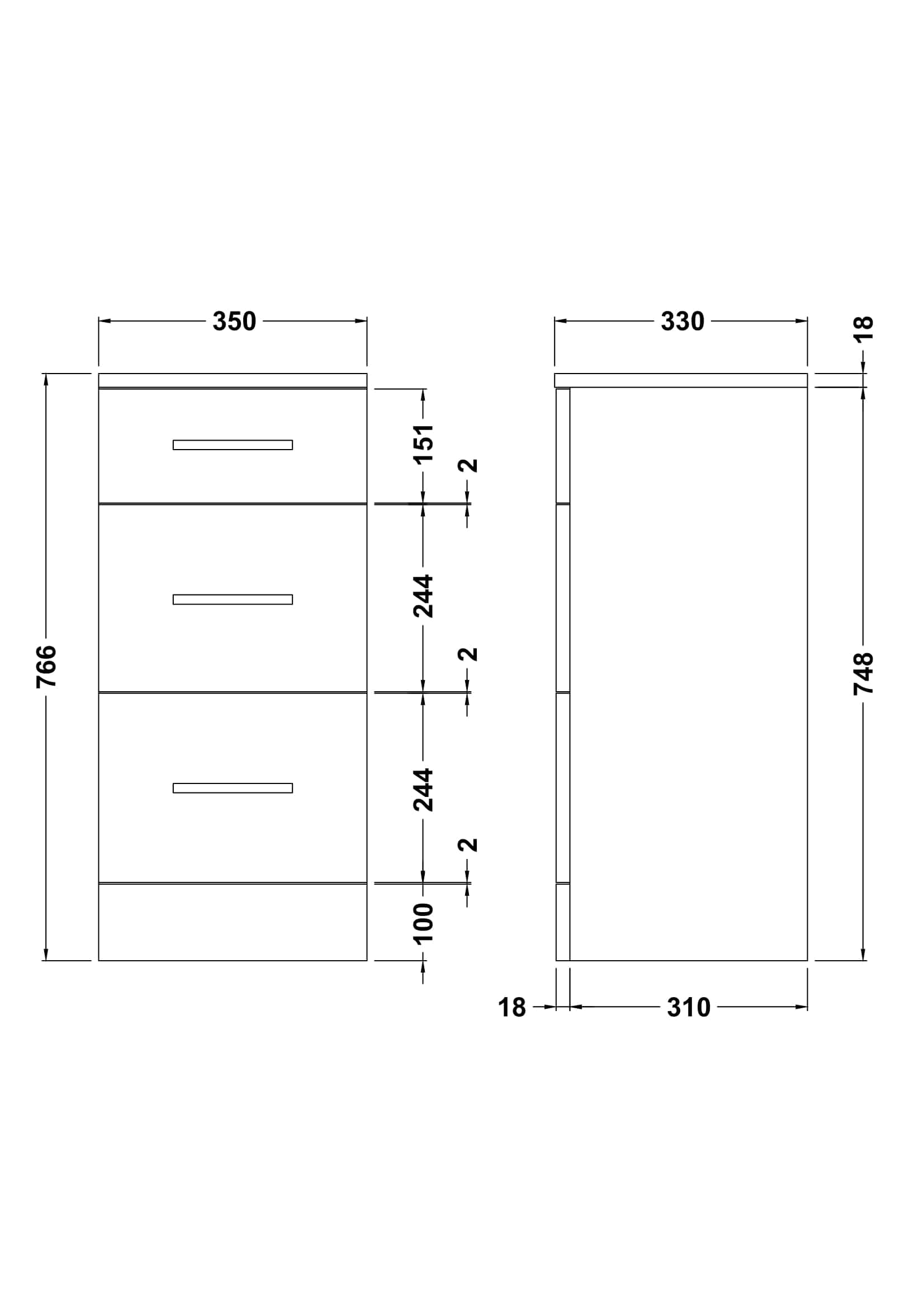 Sleek modern bathroom storage unit with three spacious drawers, ideal for organising bathroom essentials with contemporary design and durability.