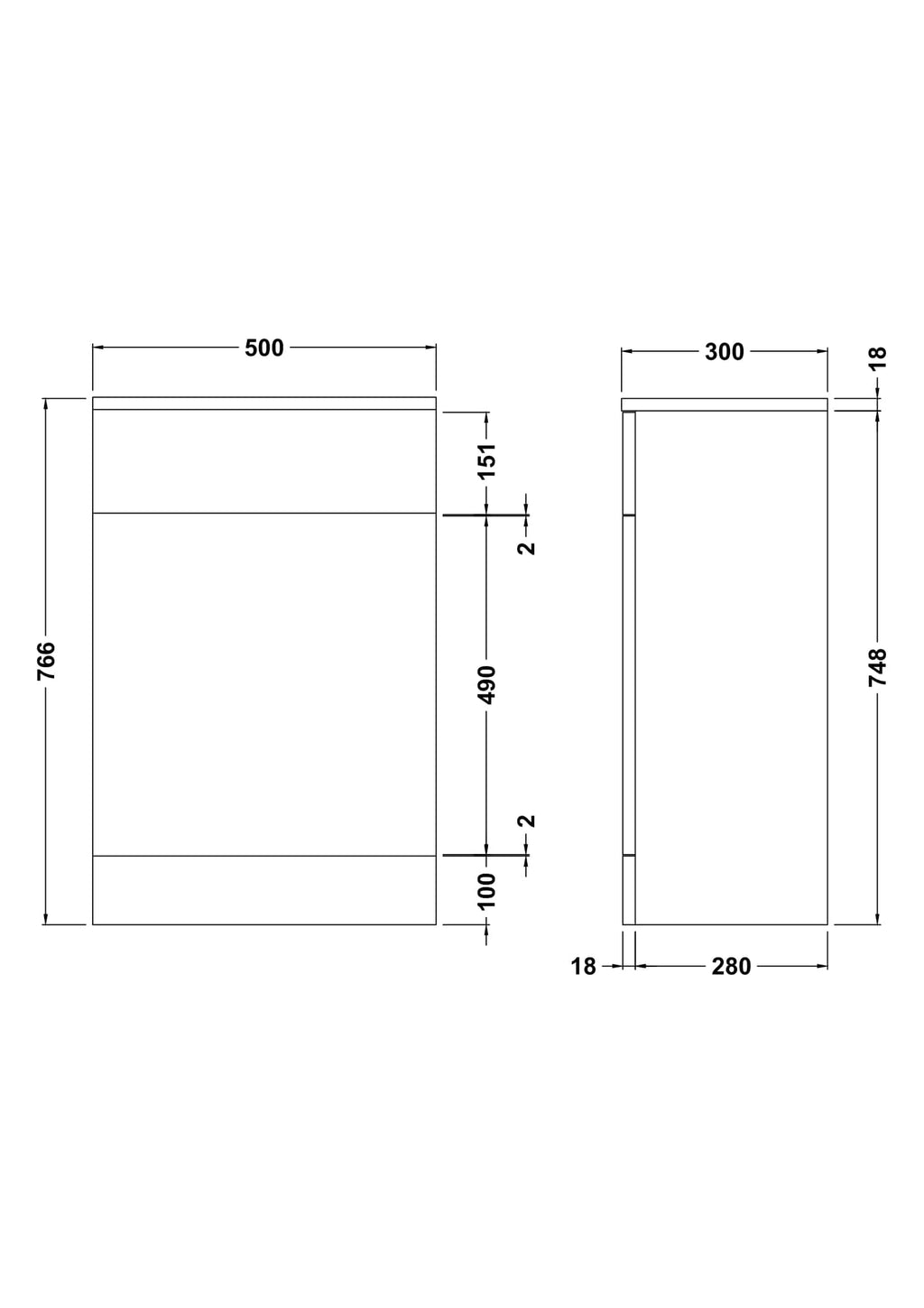Modern bathroom vanity unit with sleek design, 50cm width, and durable storage solution. Perfect for contemporary bathrooms, featuring detailed technical measurements for custom fitting.