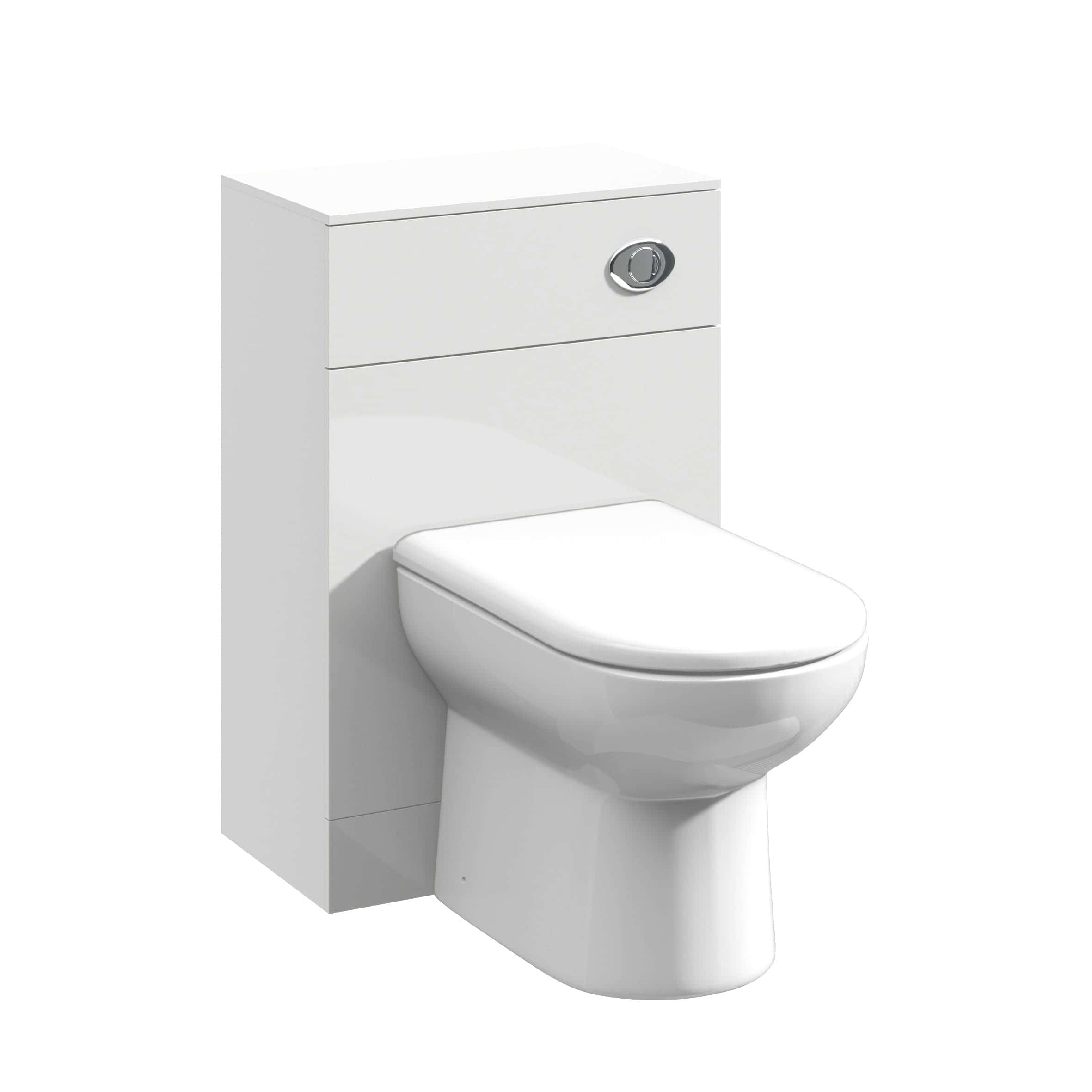 Modern white close-coupled toilet with built-in cistern, ideal for contemporary bathrooms, featuring a sleek design and efficient flushing system for optimal bathroom hygiene and space-saving.
