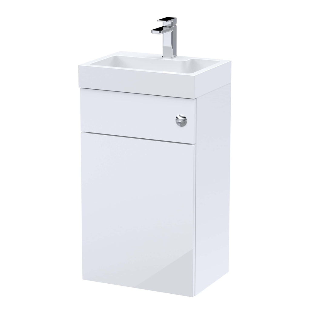 Modern white bathroom vanity with integrated sink and chrome faucet for stylish bathroom refurbishment.