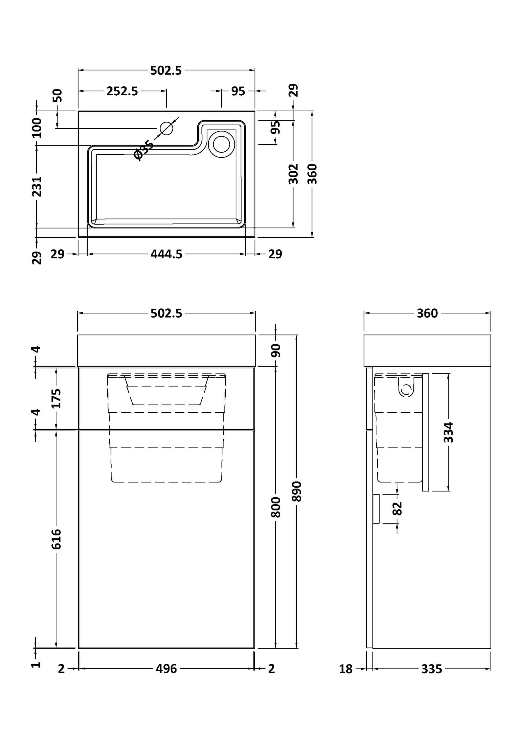 High-quality modern bathroom sink and vanity unit with detailed technical dimensions from Bubly Bathrooms UK. Perfect for bespoke bathroom design and installation projects.