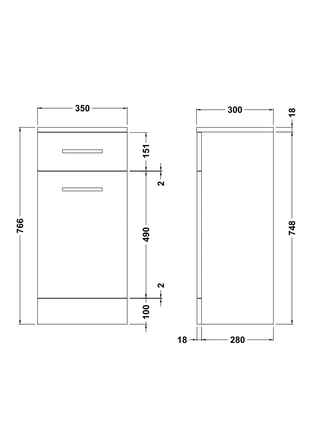 Sleek modern bathroom storage unit with two spacious drawers, ideal for organising toiletries and essentials. Designed for contemporary bathrooms, combining style and functionality.