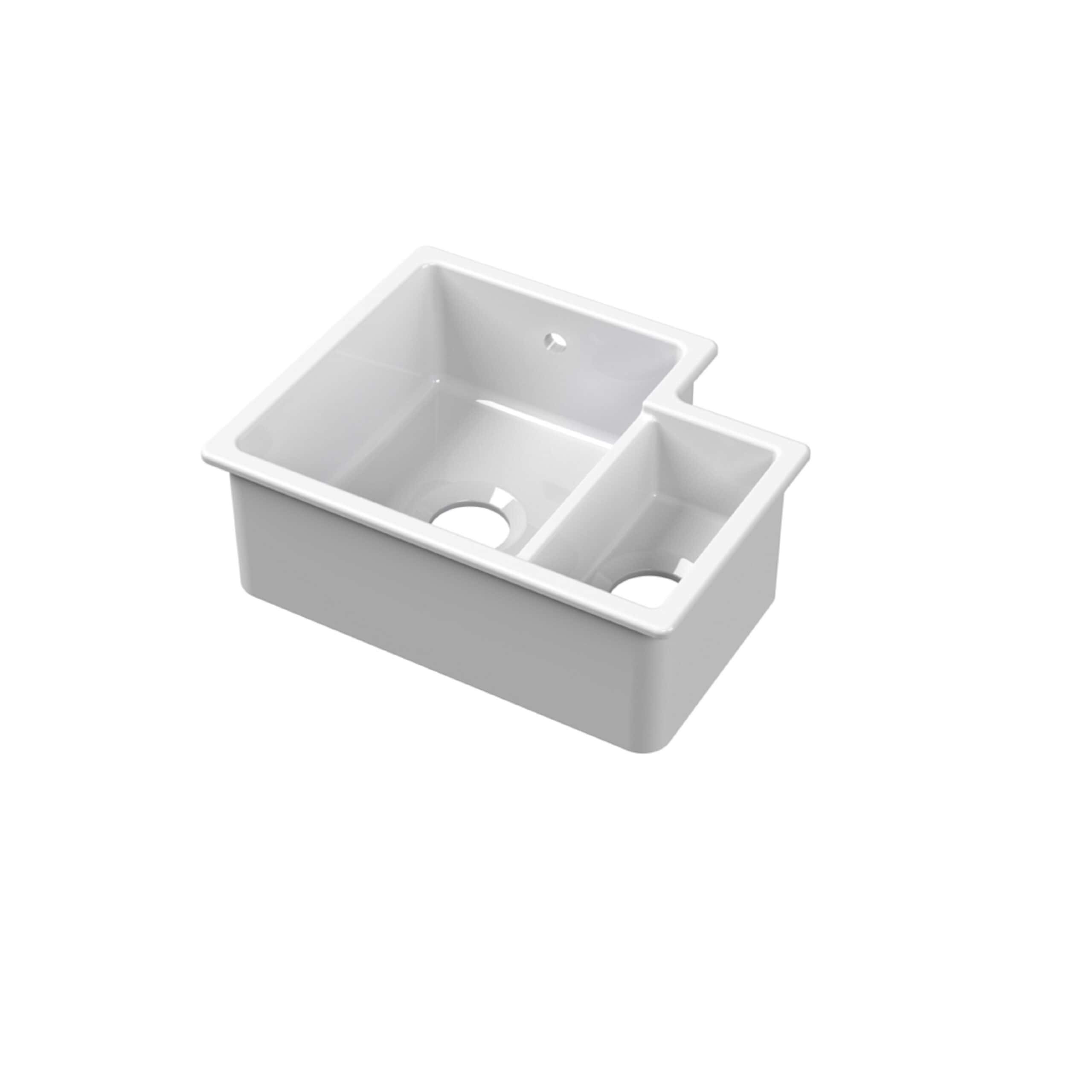 Ceramic kitchen sink with integrated draining sections, durable white finish, ideal for modern bathroom or kitchen renovations. Excellent quality and easy to install.