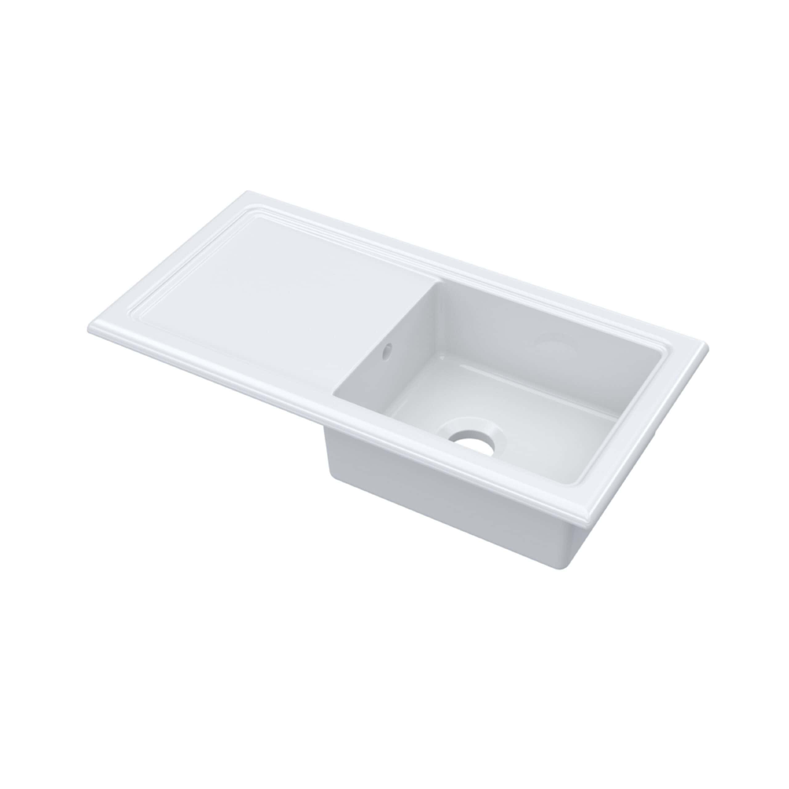 Nuie Fireclay 1.5 Bowl Undermount Kitchen Sink With Central Waste - 549mm x 441mm - No TH - White