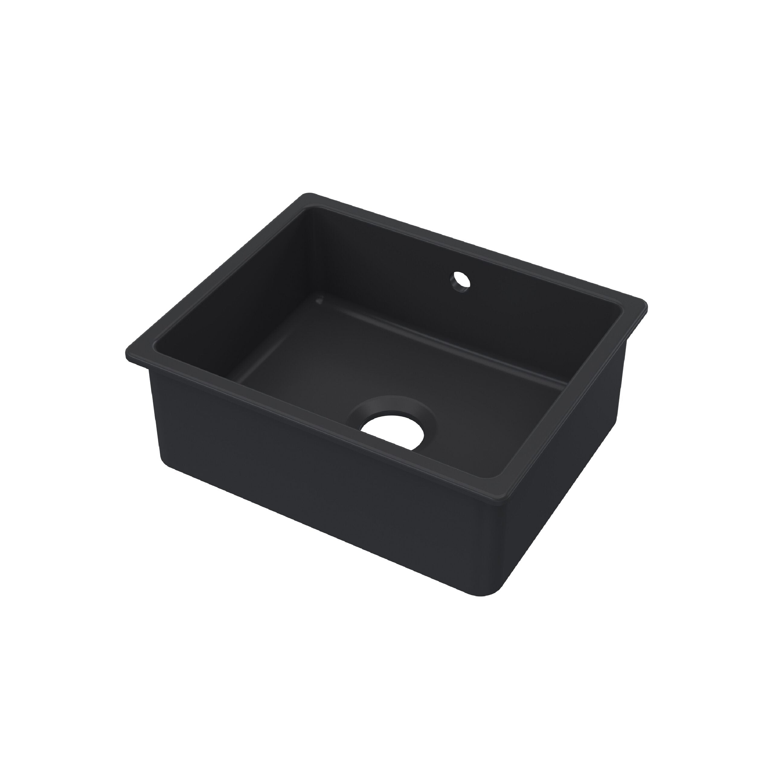 Black undermount kitchen sink with single bowl and modern design, ideal for contemporary bathroom or kitchen renovations. Durable, easy to clean, and perfect for maximising space.