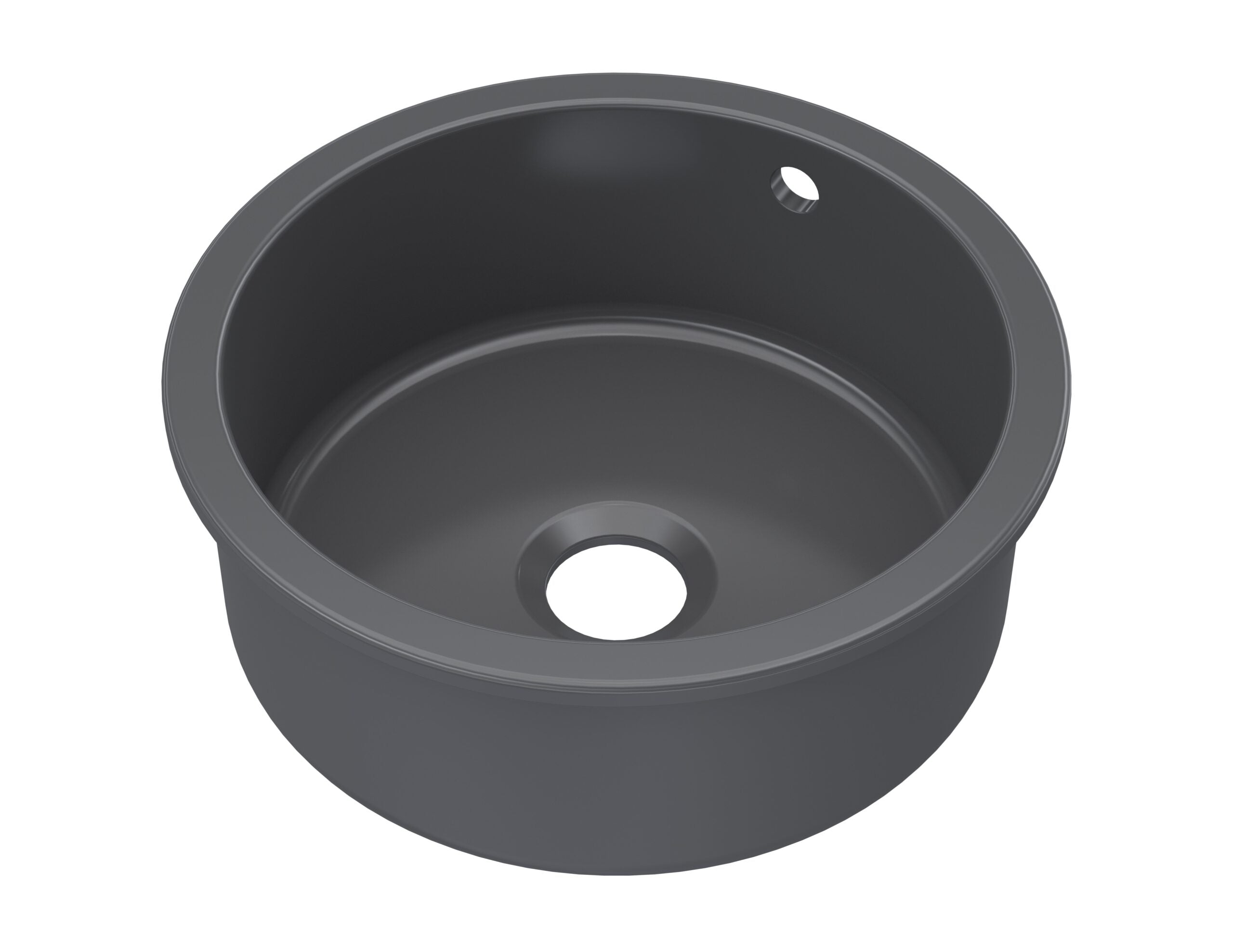SINGLE grey bathroom sink basin made from durable polypropylene, ideal for modern and minimalist bathroom designs, with pre-drilled tap hole and standard drain opening for easy installation.