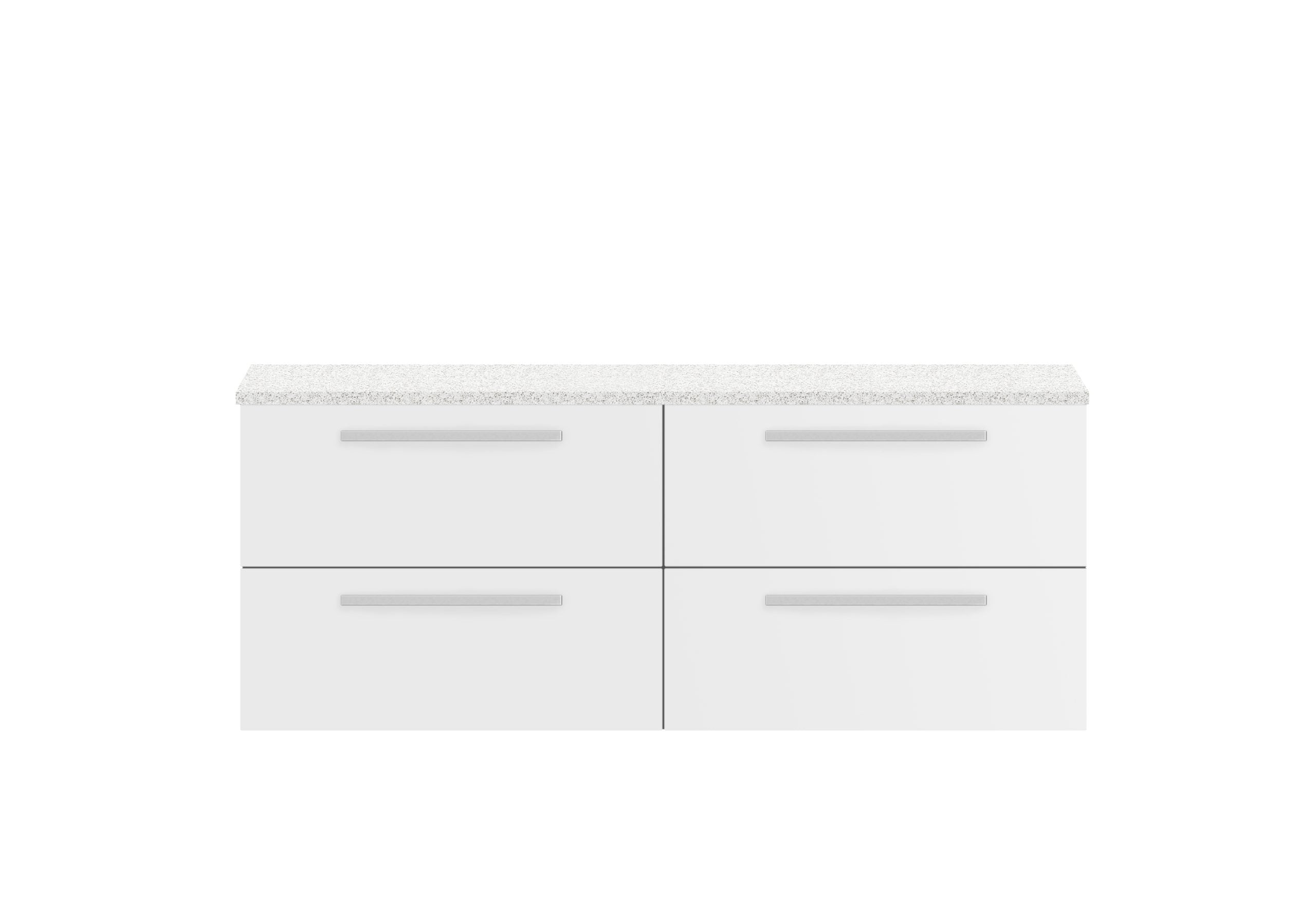 White bathroom vanity with four drawers and a granite countertop for modern bathroom storage and design excellence.