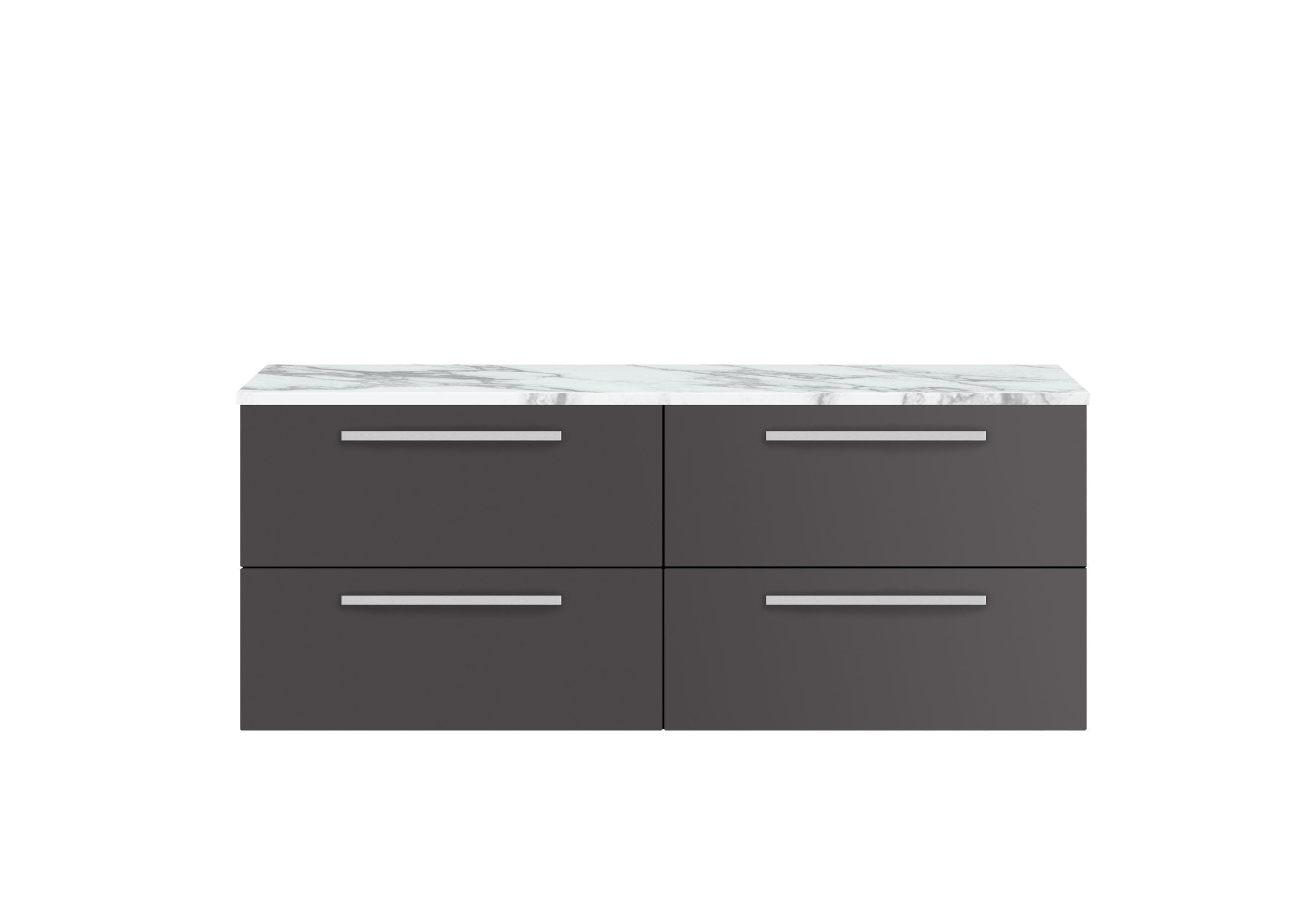 Modern grey bathroom unit with a white marble top, perfect for contemporary bathroom storage solutions. Durable finish and sleek hardware enhance the luxurious look designed for stylish bathroom interiors.