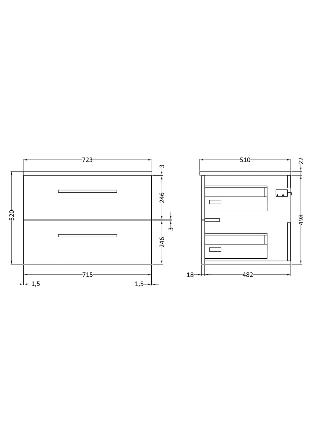 High-quality bathroom vanity unit with sleek drawers, modern design, and precise measurements, ideal for contemporary Bubly bathrooms. Perfect for stylish bathroom storage solutions.