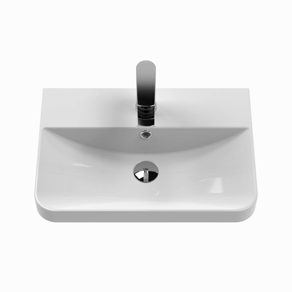Sleek white bathroom sink with a modern chrome faucet, ideal for contemporary bathroom designs. Perfect for enhancing functionality and style in your bathroom space.