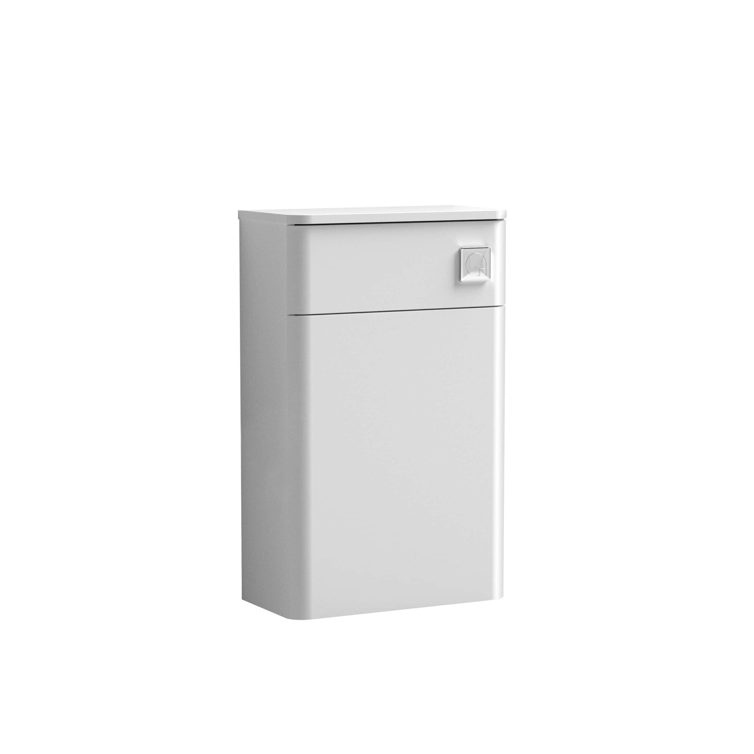 White modern bathroom storage cabinet with drawer and door, sleek design, ideal for bathroom organisation and space-saving.