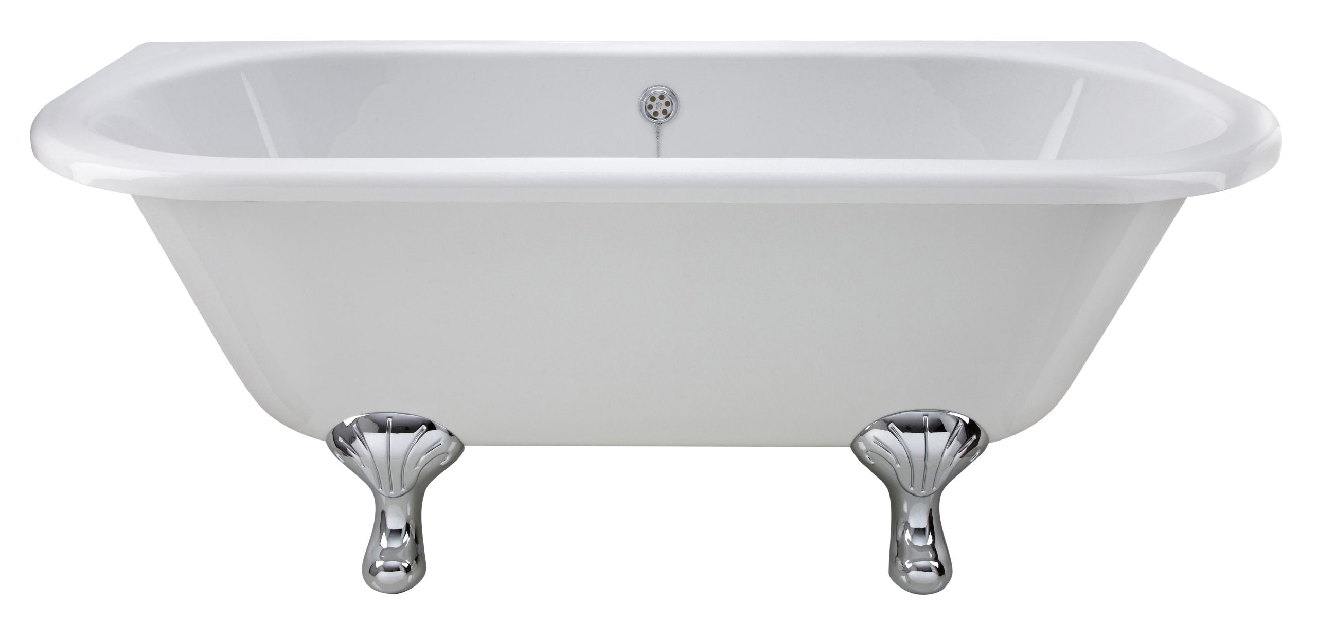 Elegant white vintage-style clawfoot bathtub with chrome feet, perfect for luxurious bathroom bathrooms. Ideal for relaxing baths with classic design and durable materials.