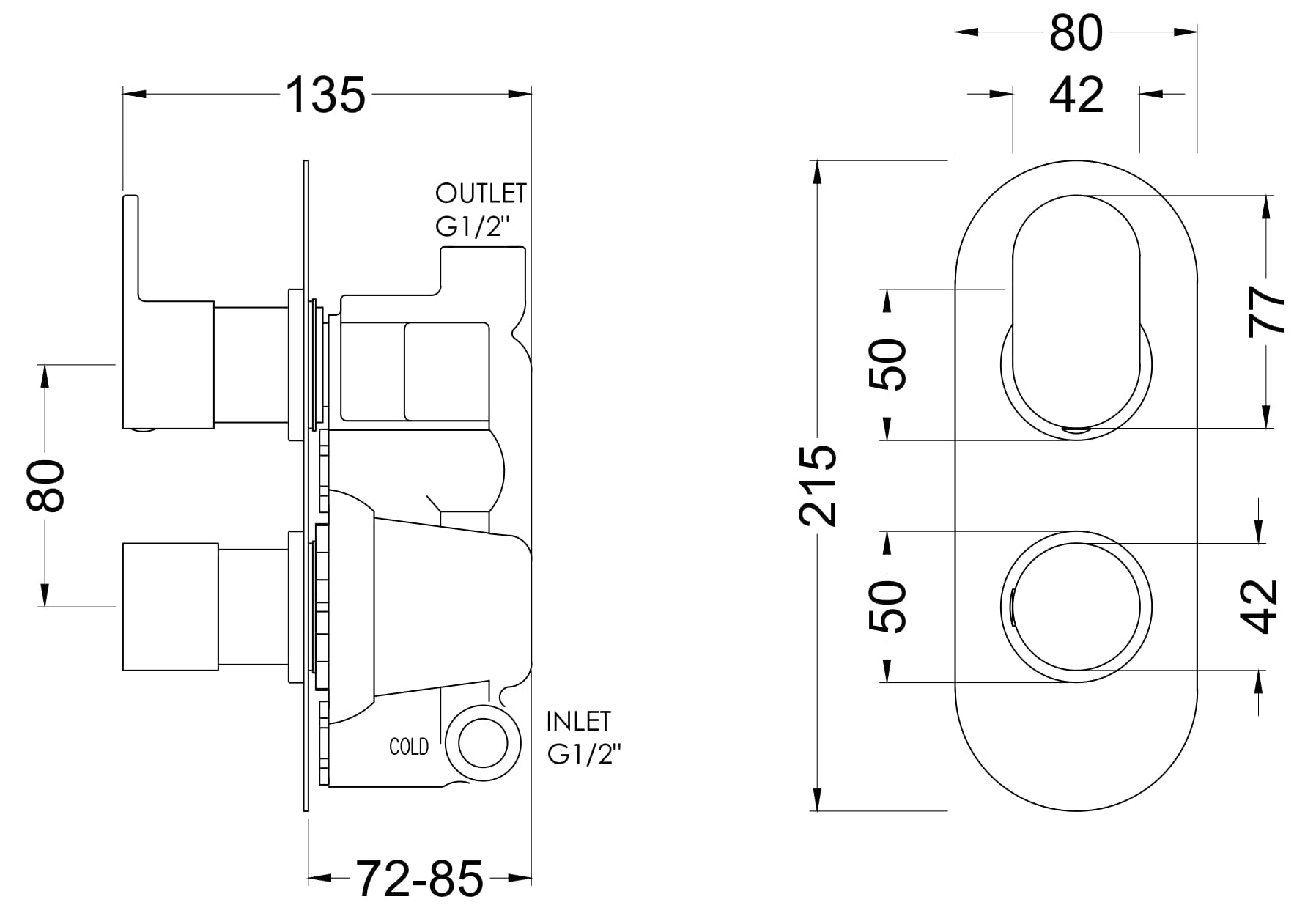 Modern bathroom mixer tap with detailed technical drawing showing dimensions and plumbing connections for high-quality bathroom renovation.