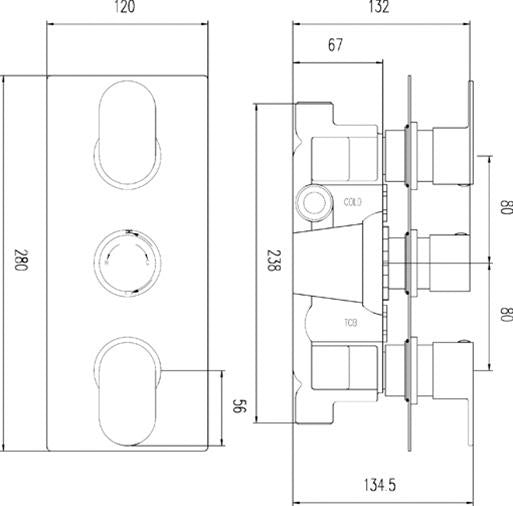 High-quality technical drawing of Bubly Bathrooms fixtures with detailed measurements for precise installation, showcasing durable bathroom fittings from Bubly Bathrooms UK.