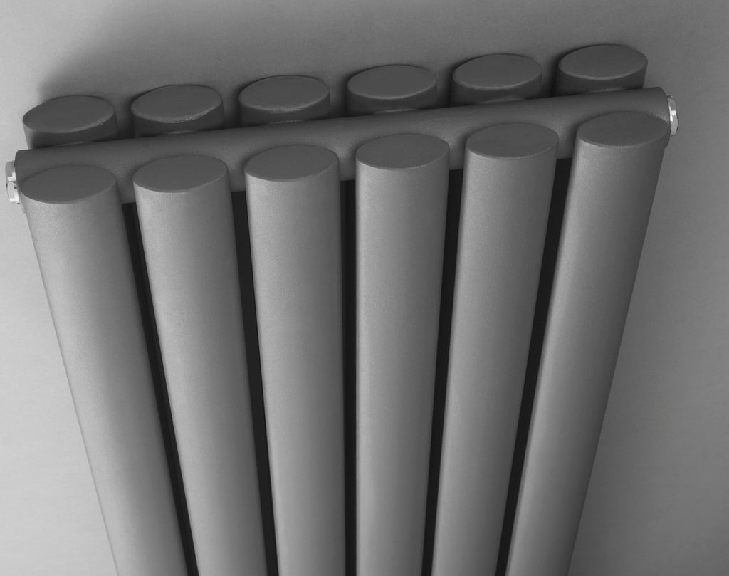 Sleek modern radiator design in shades of grey, ideal for contemporary bathroom settings, featuring a vertical panel style for efficient heat distribution.