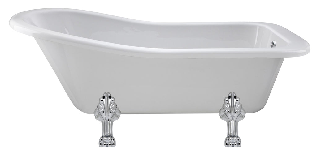 Elegant white freestanding bathtub with clawfoot chrome legs, ideal for luxurious bathroom upgrades and classic interior design.