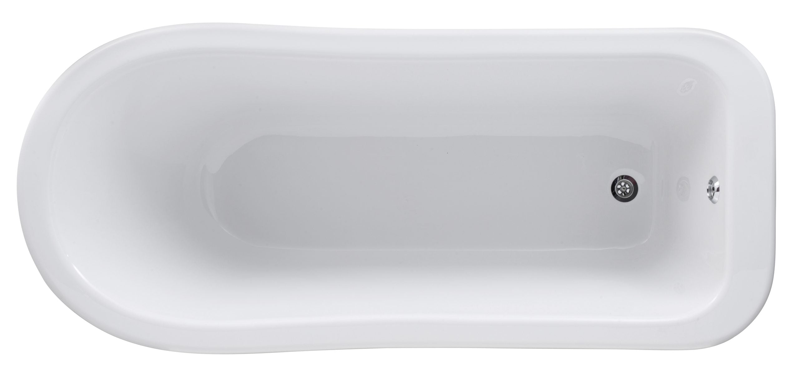 Sleek white freestanding bathtub with modern design, ideal for luxury bathrooms, featuring durable ceramic material and a chrome drain, perfect for relaxation and stylish bathroom upgrades.