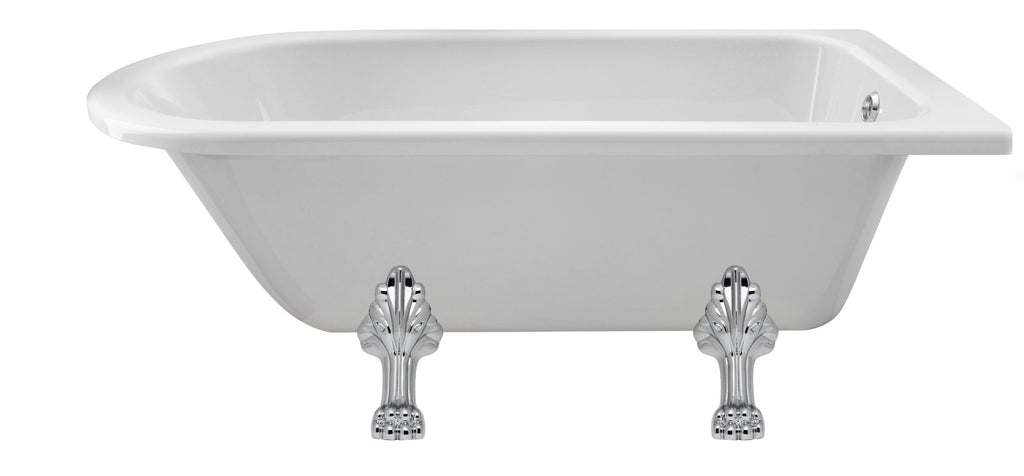Polished freestanding vintage-style white clawfoot bathtub with chrome legs, ideal for luxury bathroom renovations and classic home spa setups.