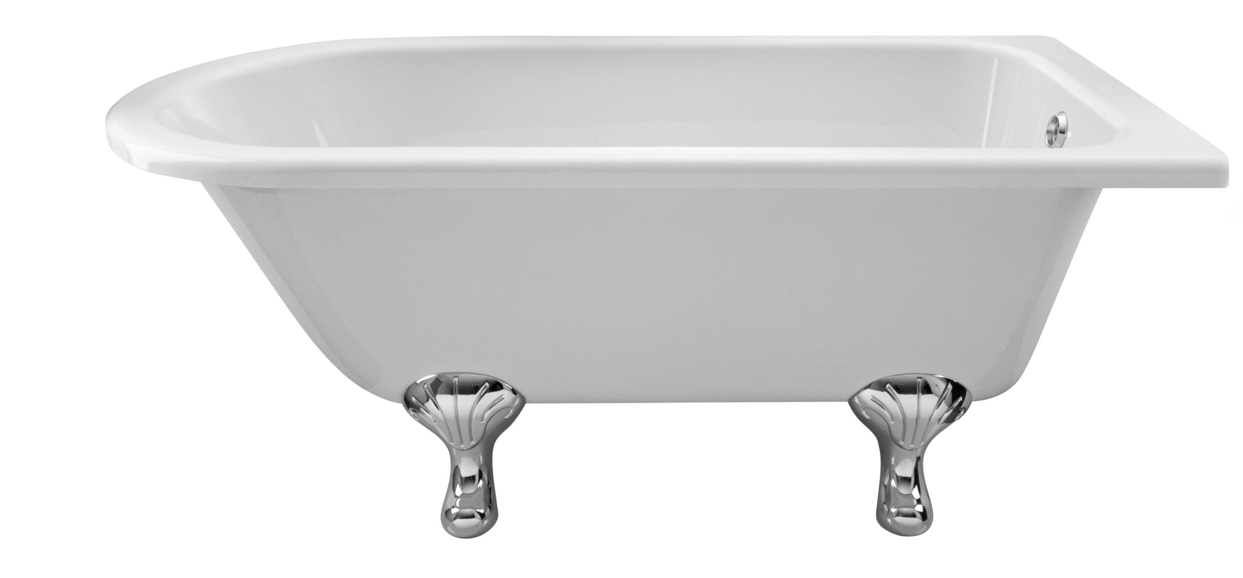Shabby chic clawfoot bathtub with modern fixtures, perfect for vintage or contemporary bathroom designs. Features a classic white finish and elegant metal feet.