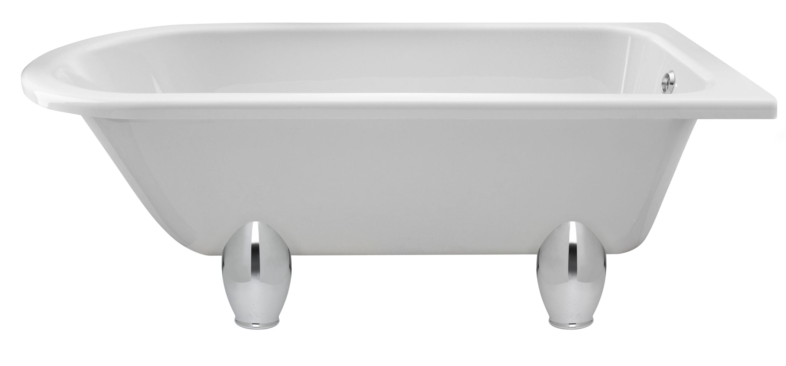 Sleek white freestanding bathtub with chrome clawfoot legs, perfect for luxurious bathroom renovation and modern bathtub designs.