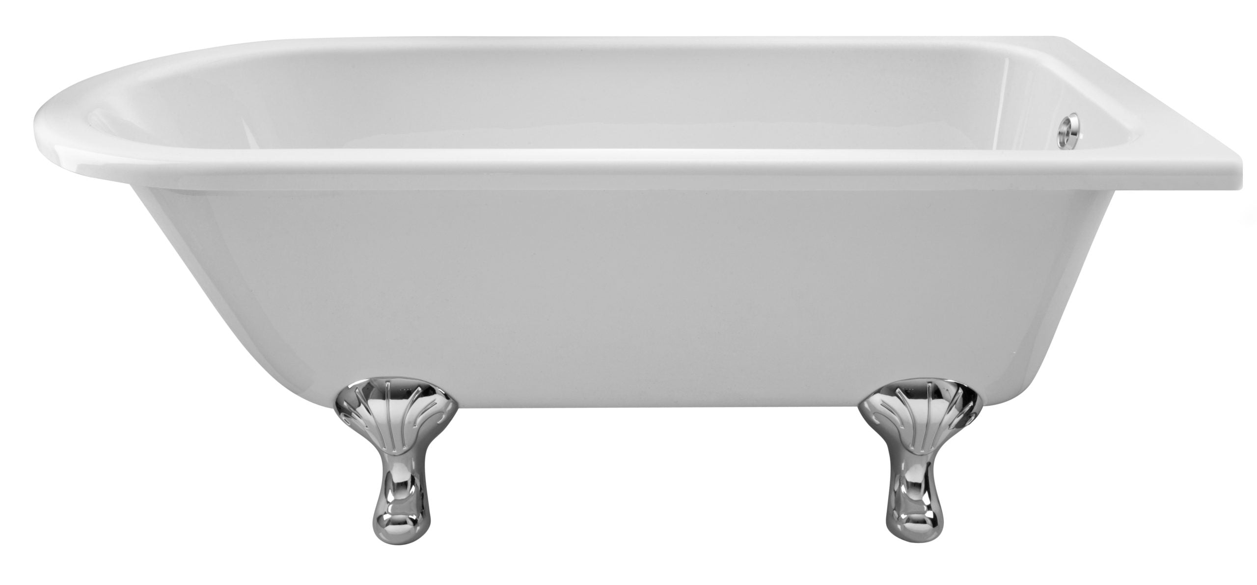 Elegant white clawfoot bathtub with chrome feet, perfect for luxurious bathrooms and relaxing baths, designed by Bubly Bathrooms.