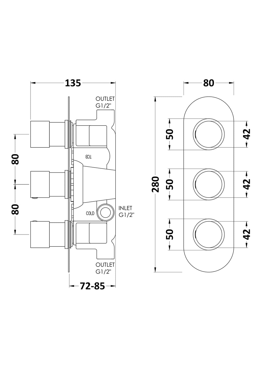 High-quality bathroom valve installation diagram for Bubly Bathrooms, showcasing precise measurements for plumbing fixtures in UK bathrooms.