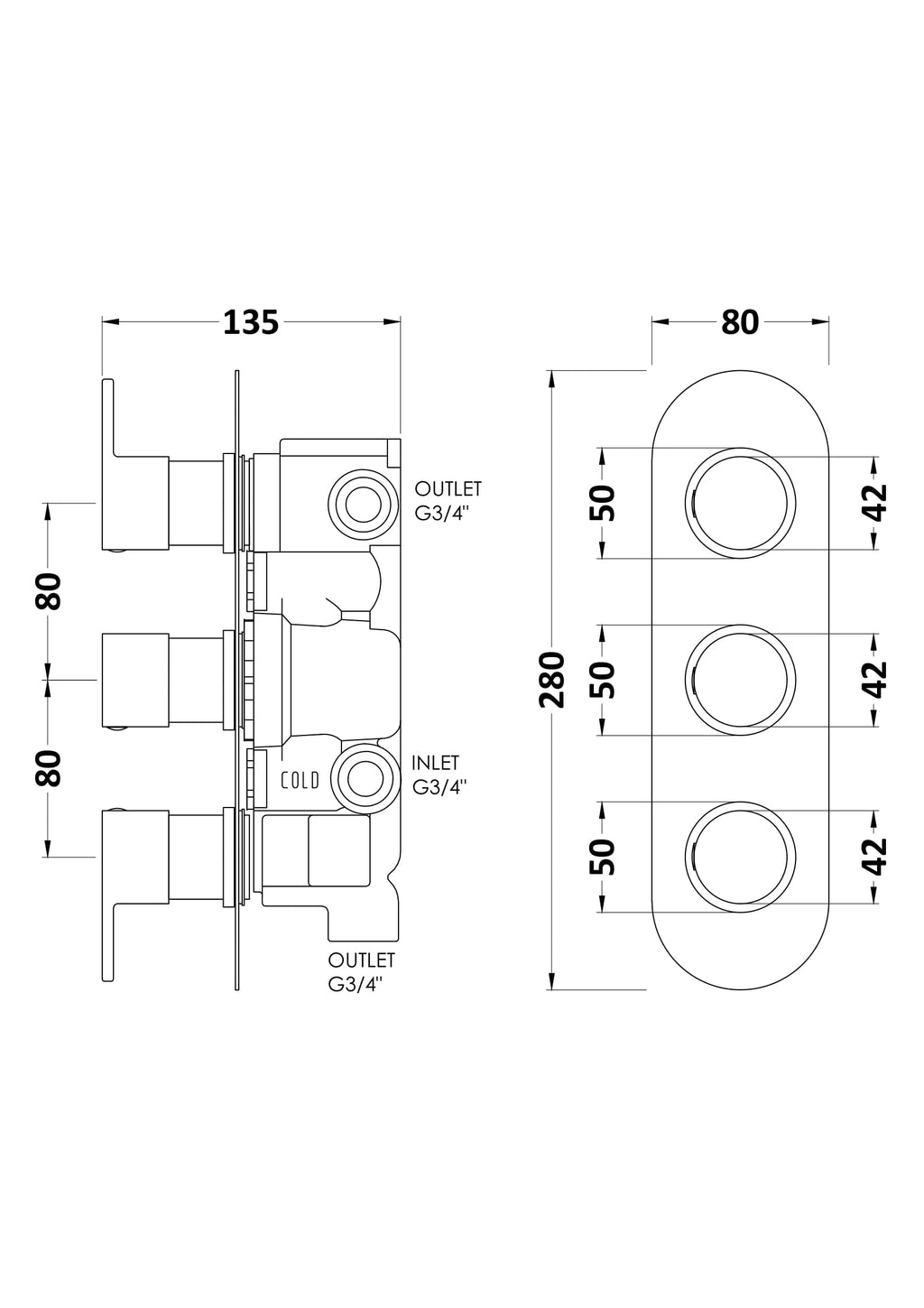 High-quality bathroom mixer tap technical drawing and dimensions from Bubly Bathrooms. Perfect for designing and installing modern, efficient bathroom fixtures.