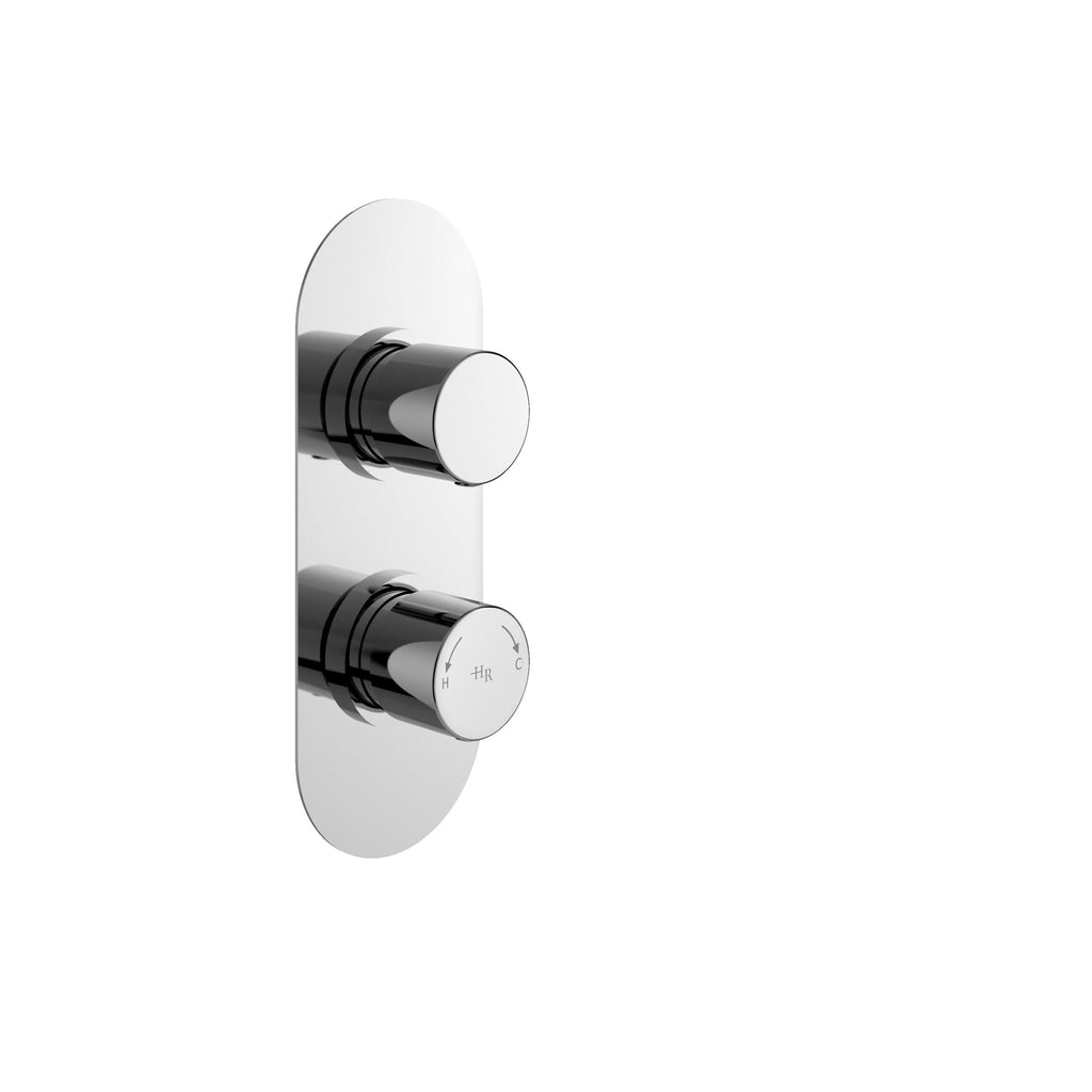 Chrome thermostatic shower control valve with sleek modern design and digital temperature adjustment, ideal for luxurious bathroom upgrades and installation by Bubly Bathrooms UK.