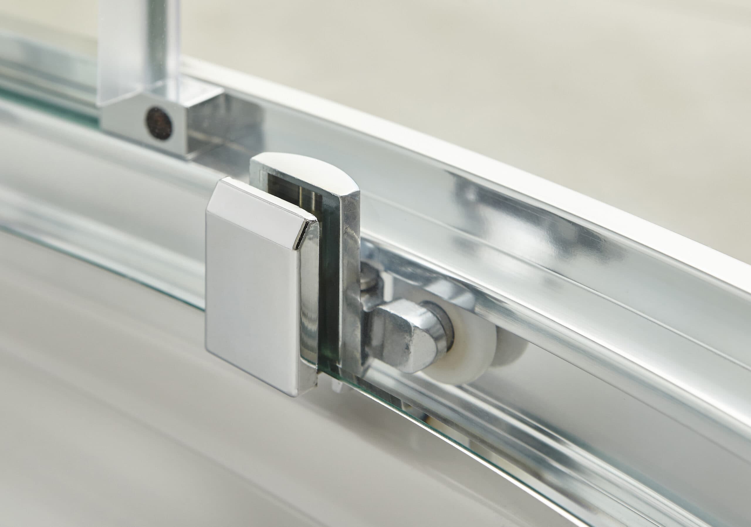 Sleek aluminium shower door hinge showcasing high-quality bathroom fittings for modern bathrooms.