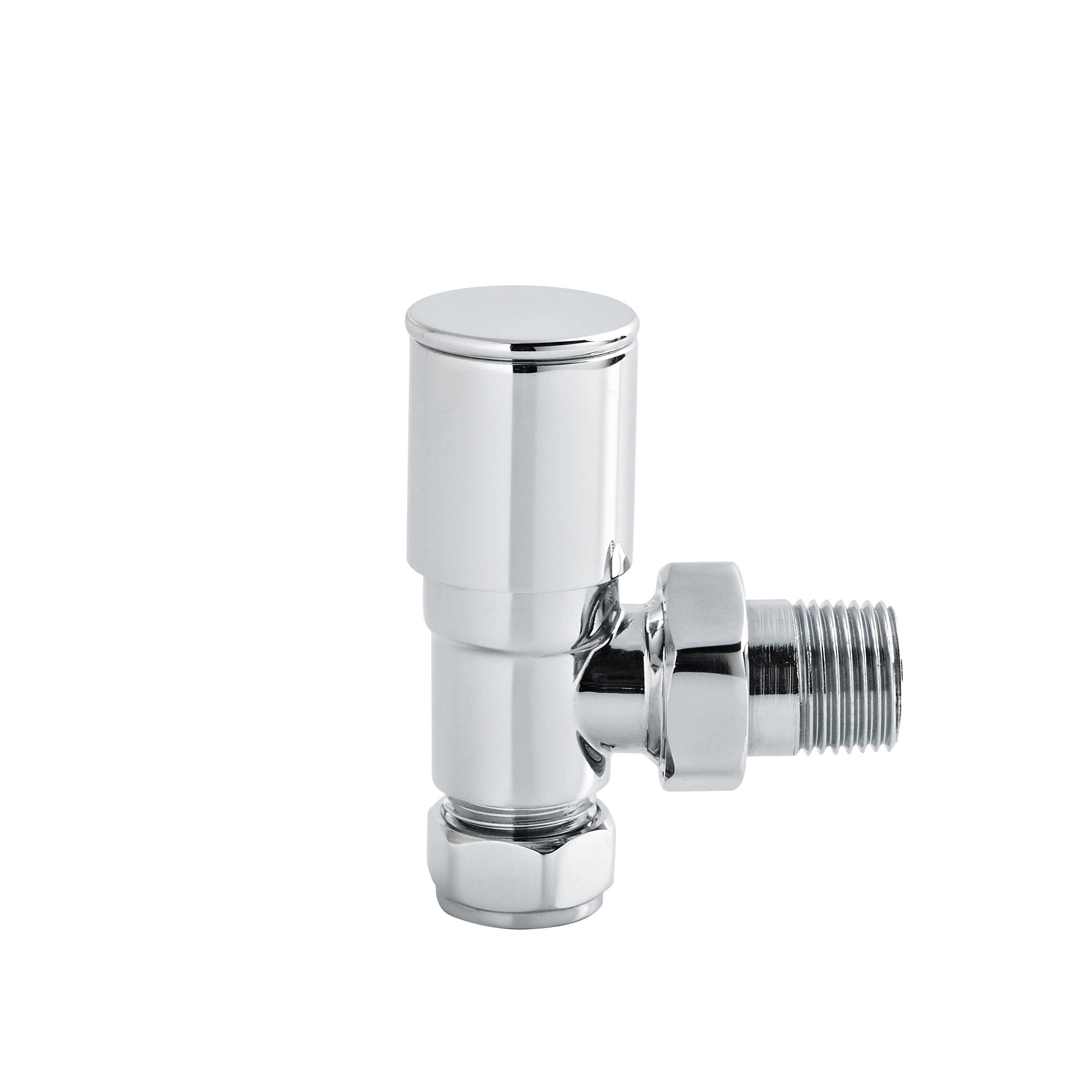 Brass radiator valve with chrome finish, suitable for modern bathroom heating systems. Durable, stylish, and easy to install for efficient and aesthetic radiator control.