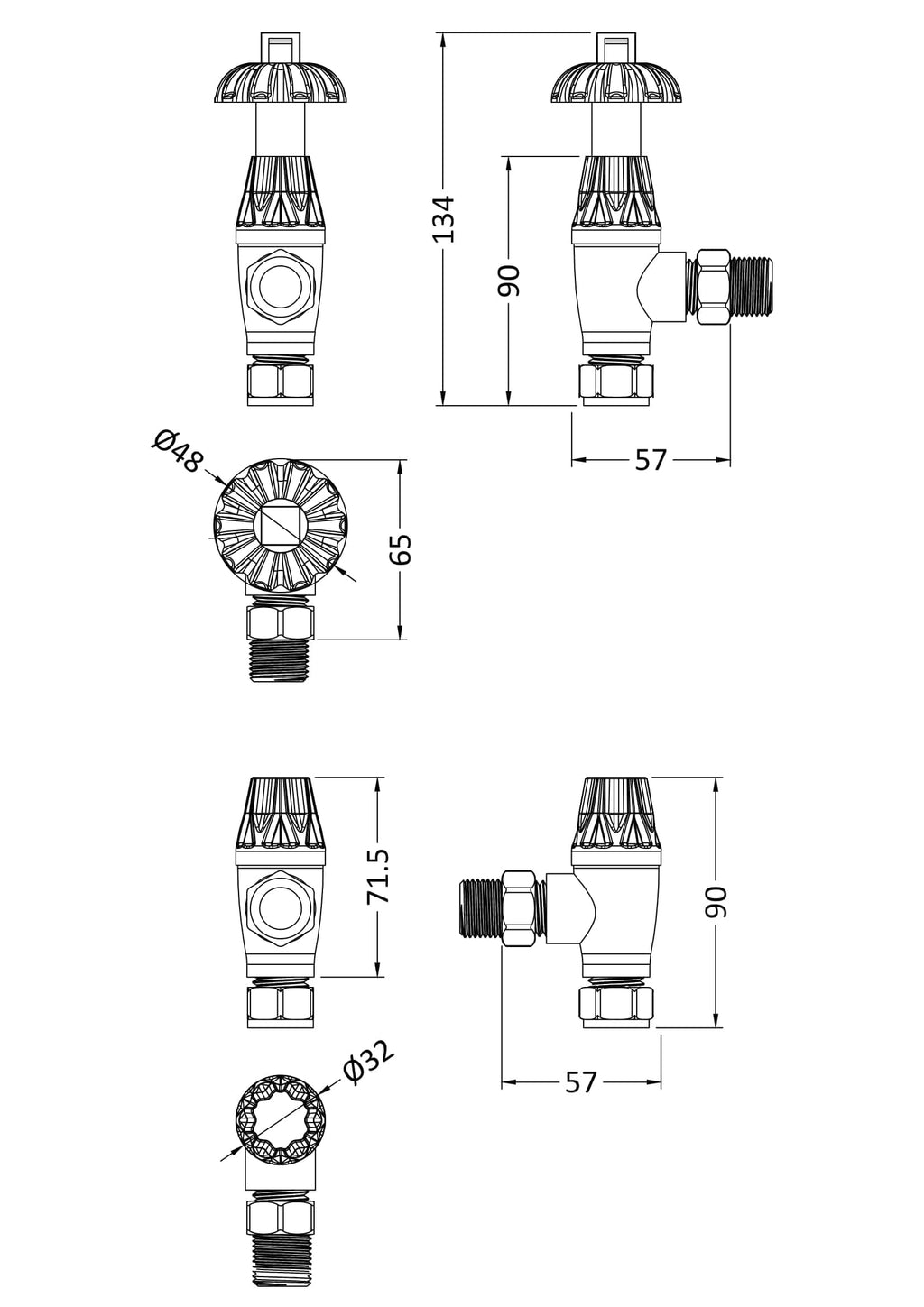High-quality bathroom radiator valve technical drawing for Bubly Bathrooms.