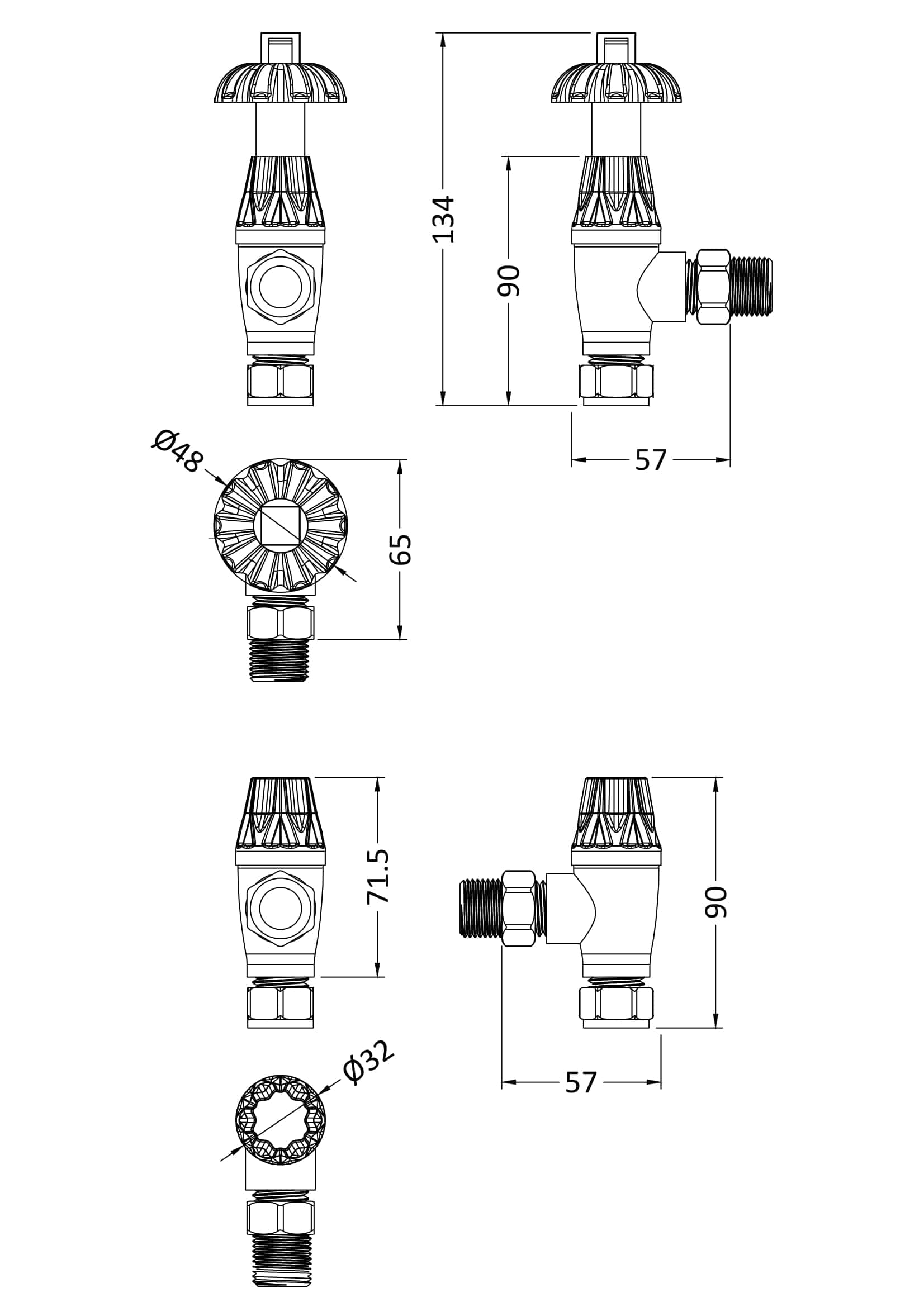 High-quality bathroom radiator valve technical drawing for Bubly Bathrooms.