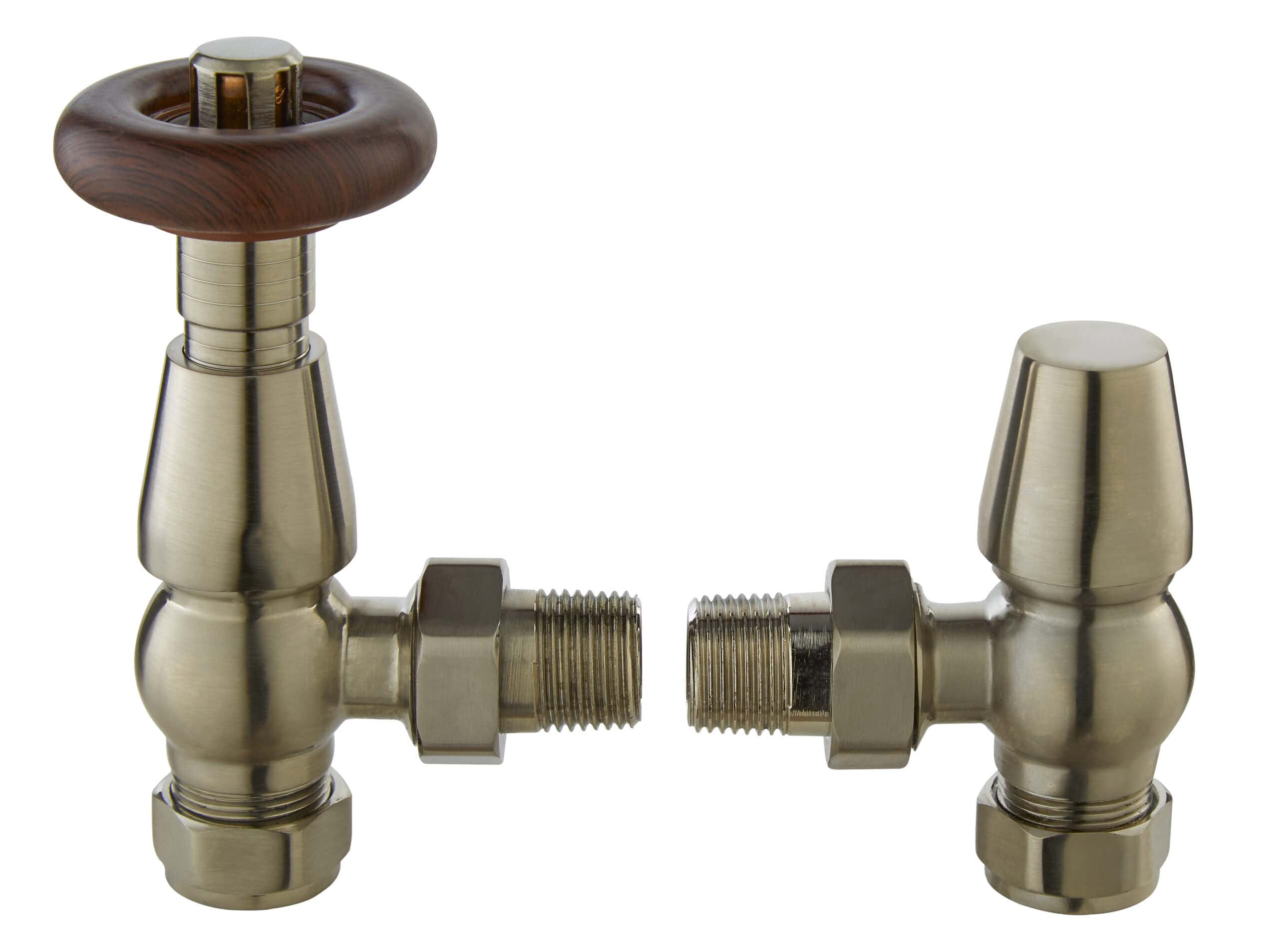 Brass bathroom drain trap with wooden handle, plumbing fitting for sink installation, durable and stylish bathroom accessory for modern bathroom designs.