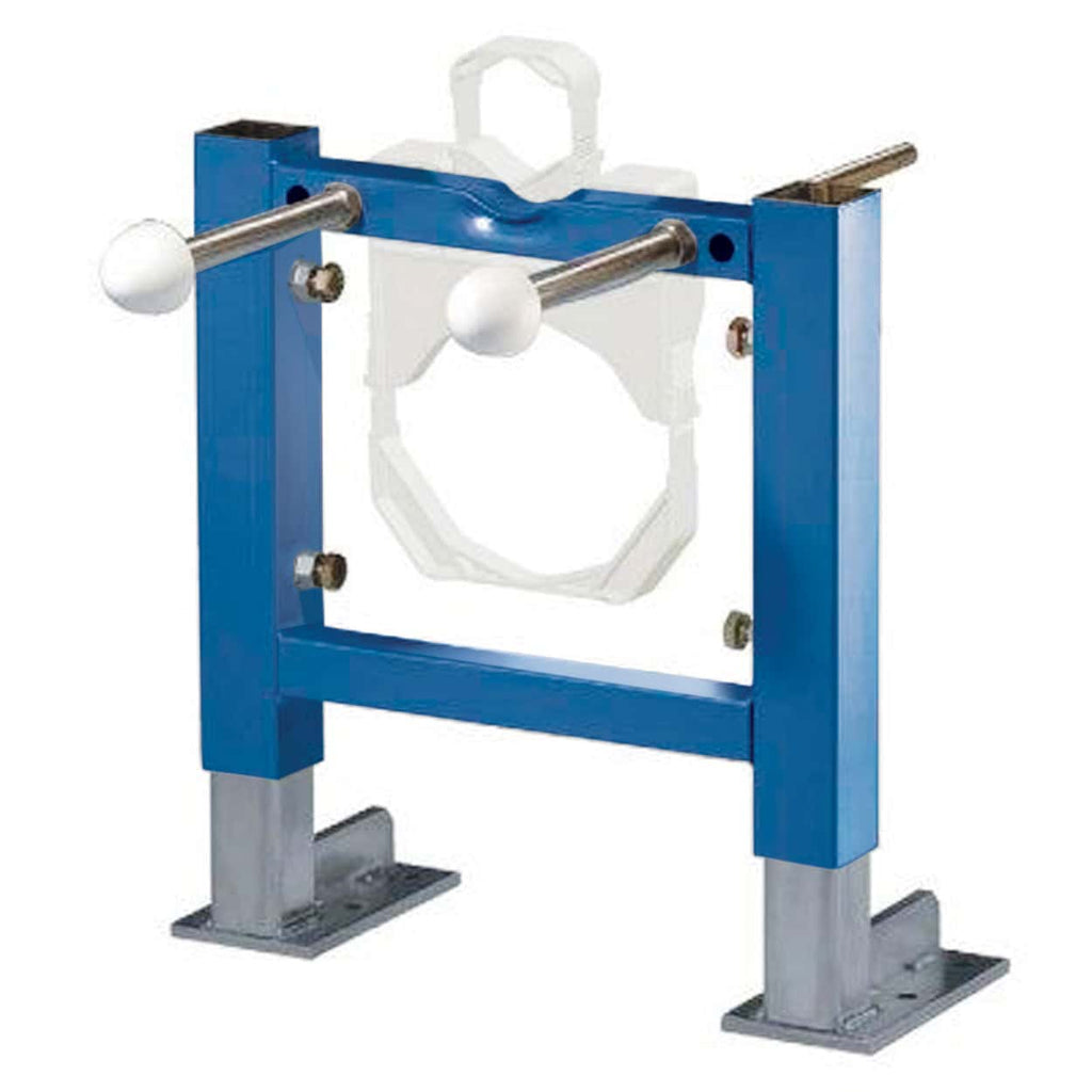 Blue toilet frame support for disabled bathrooms, ideal for accessible bathroom installations and toilet seat support. Sturdy construction with adjustable components for secure fitting.
