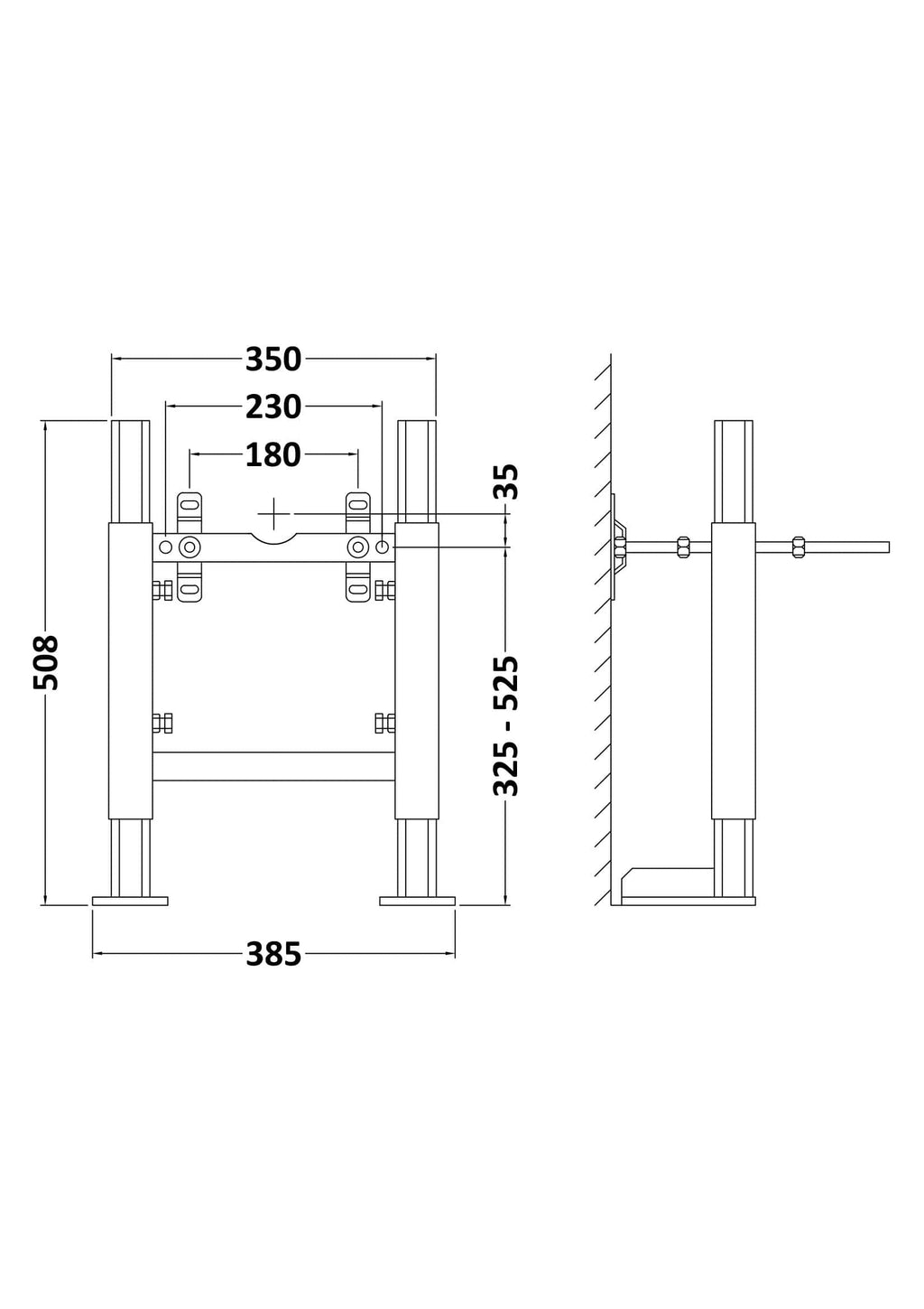 Adjustable bathroom shower lift installation technical drawing, showing dimensions and mounting details for Bubly Bathrooms. Ideal for modern bathroom renovations and accessible shower setups.