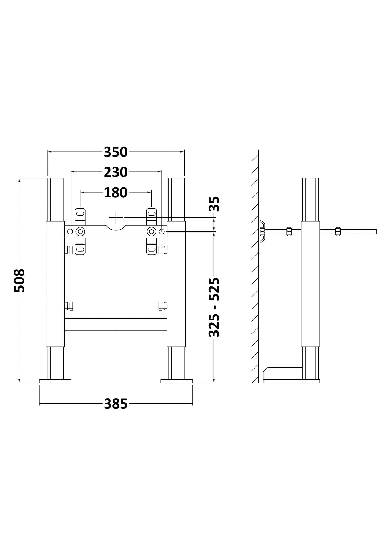 Adjustable bathroom shower lift installation technical drawing, showing dimensions and mounting details for Bubly Bathrooms. Ideal for modern bathroom renovations and accessible shower setups.