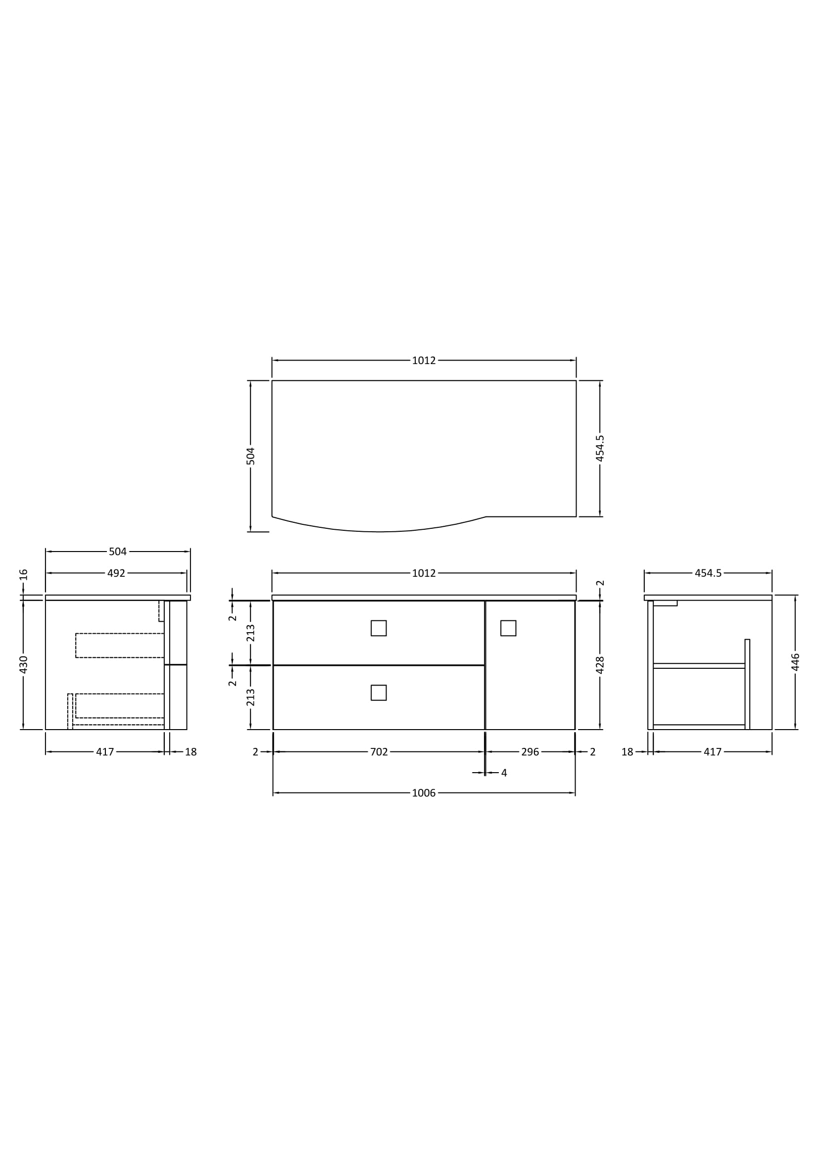 Robust bathroom vanity unit with drawers and storage space, perfect for modern bathrooms, featuring detailed technical drawings and precise measurements.