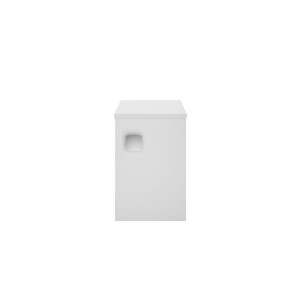 Sliding white mailbox with a square slot for mail delivery, styled for modern bathrooms or outdoor spaces, featuring clean lines and a minimalist design.