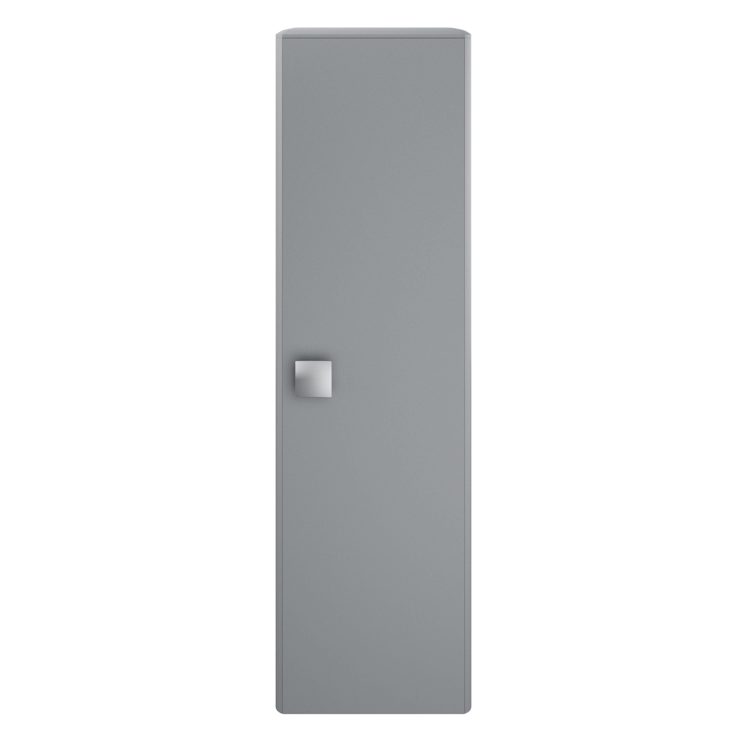Modern grey bathroom storage cabinet with sleek design, perfect for organising bathroom essentials and creating a tidy, stylish bathroom space.