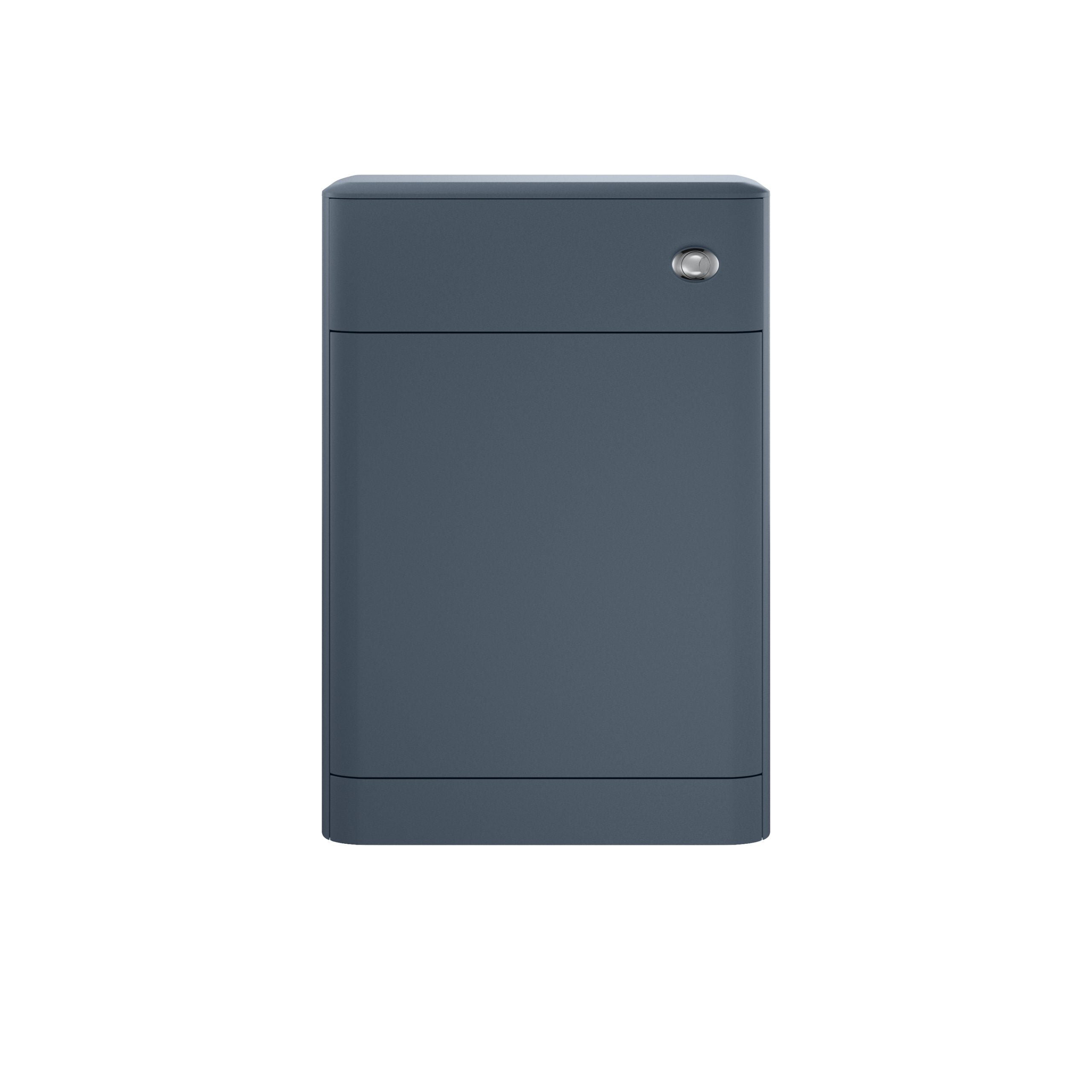 Modern grey laundry cabinet with sleek design and secure lock, ideal for bathroom or utility room storage. Durable finish complements contemporary bathroom decor.