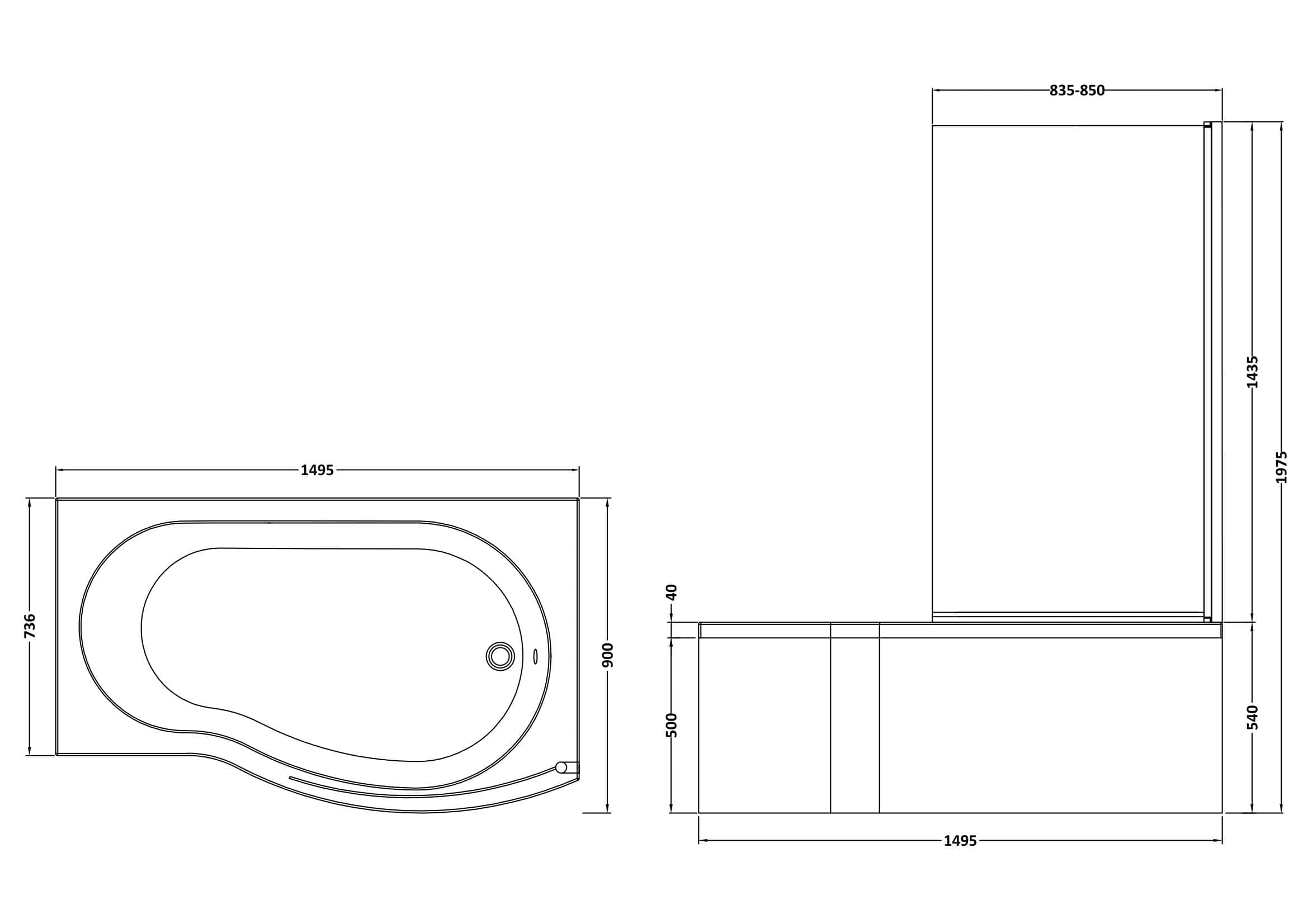 High-quality bathtub and shower enclosure design with detailed technical drawings for modern bathroom renovations. Ideal for custom bubly bathrooms and bathroom fitters.