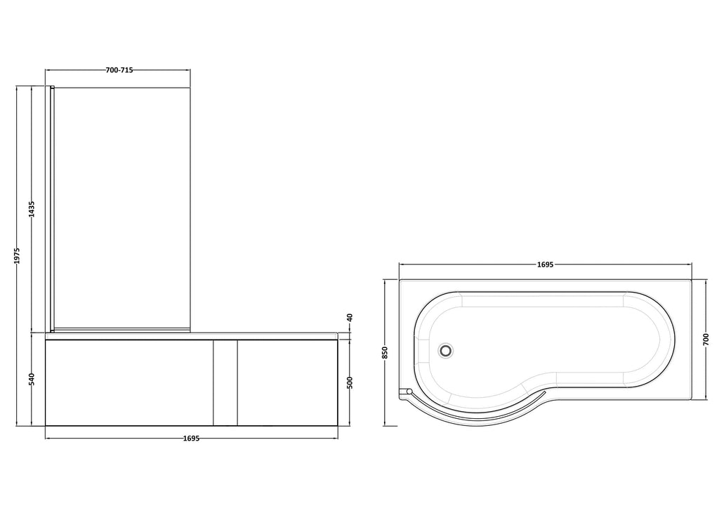Elegant modern bathtub and shower enclosure with detailed technical design, ideal for luxurious bathrooms, showcasing space-saving and stylish bathroom fixtures.