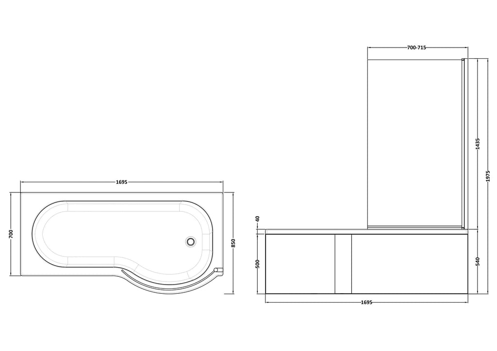 Modern corner bathtub with shower enclosure, ideal for luxury bathrooms and spa spaces. Designed for comfort and style, featuring precise dimensions for seamless installation in Bubly Bathrooms.