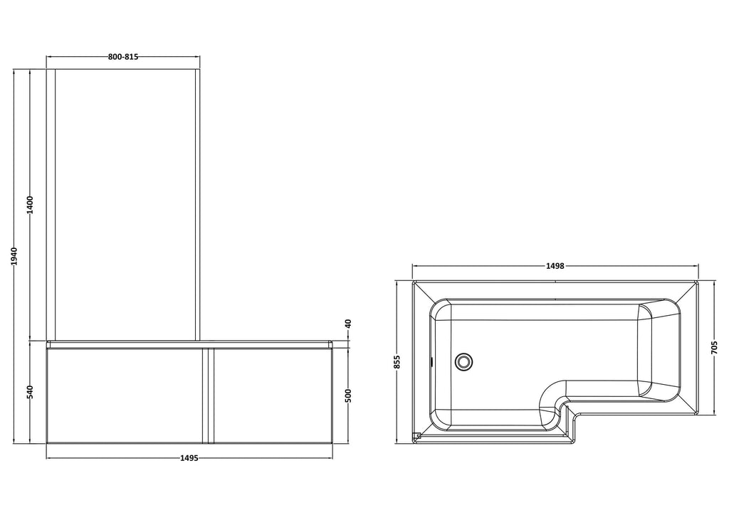 Sleek modern bathroom shower enclosure with precise dimensions, perfect for contemporary Bubly bathroom designs, combining style and functionality for a luxurious bathing experience.
