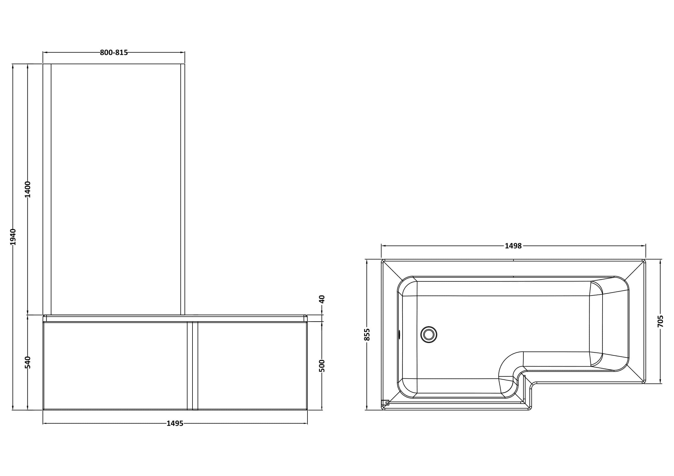 Sleek modern bathroom shower enclosure with precise dimensions, perfect for contemporary Bubly bathroom designs, combining style and functionality for a luxurious bathing experience.