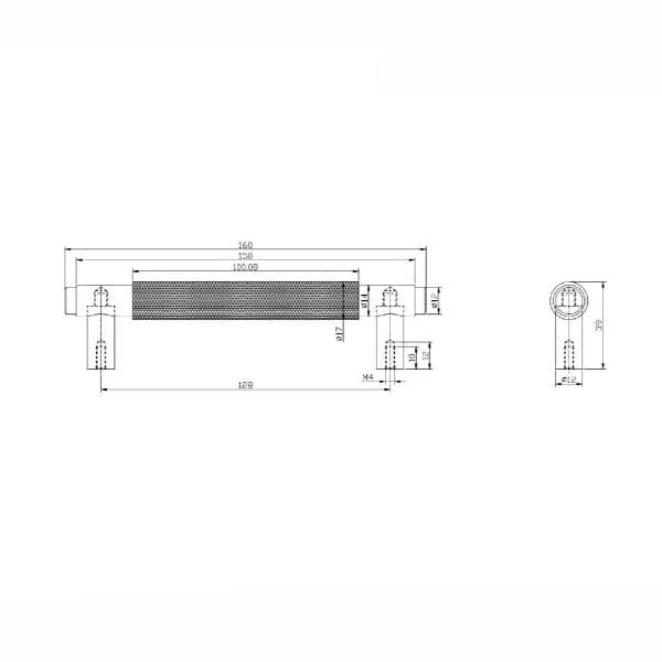 16mm bathroom grab bar technical drawing with detailed measurements for bathroom safety and accessibility.