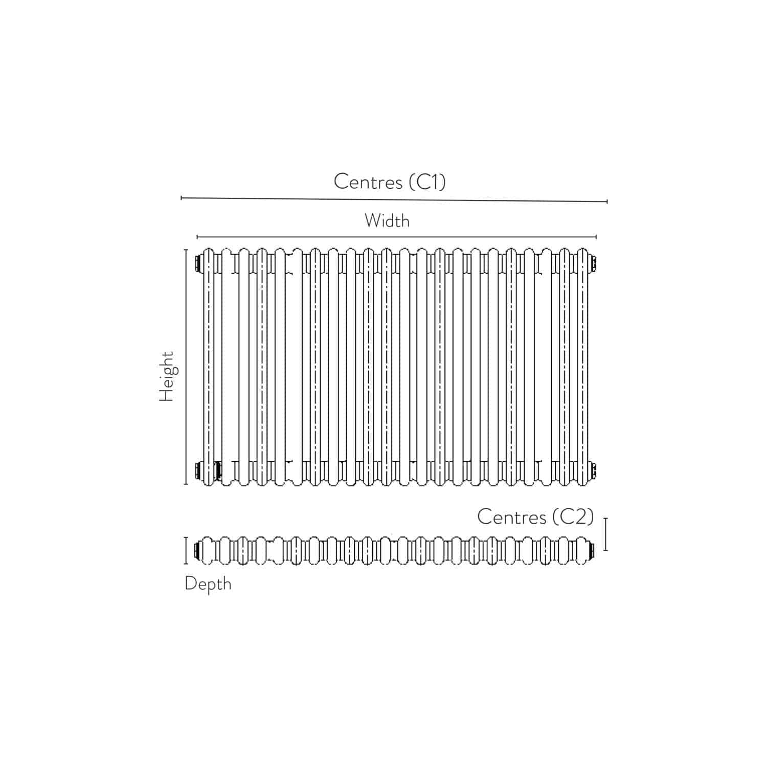 Vintage radiator blueprint for bathroom heating, showcasing detailed dimensions and technical specifications for optimal room comfort. Ideal for bathroom renovation projects.